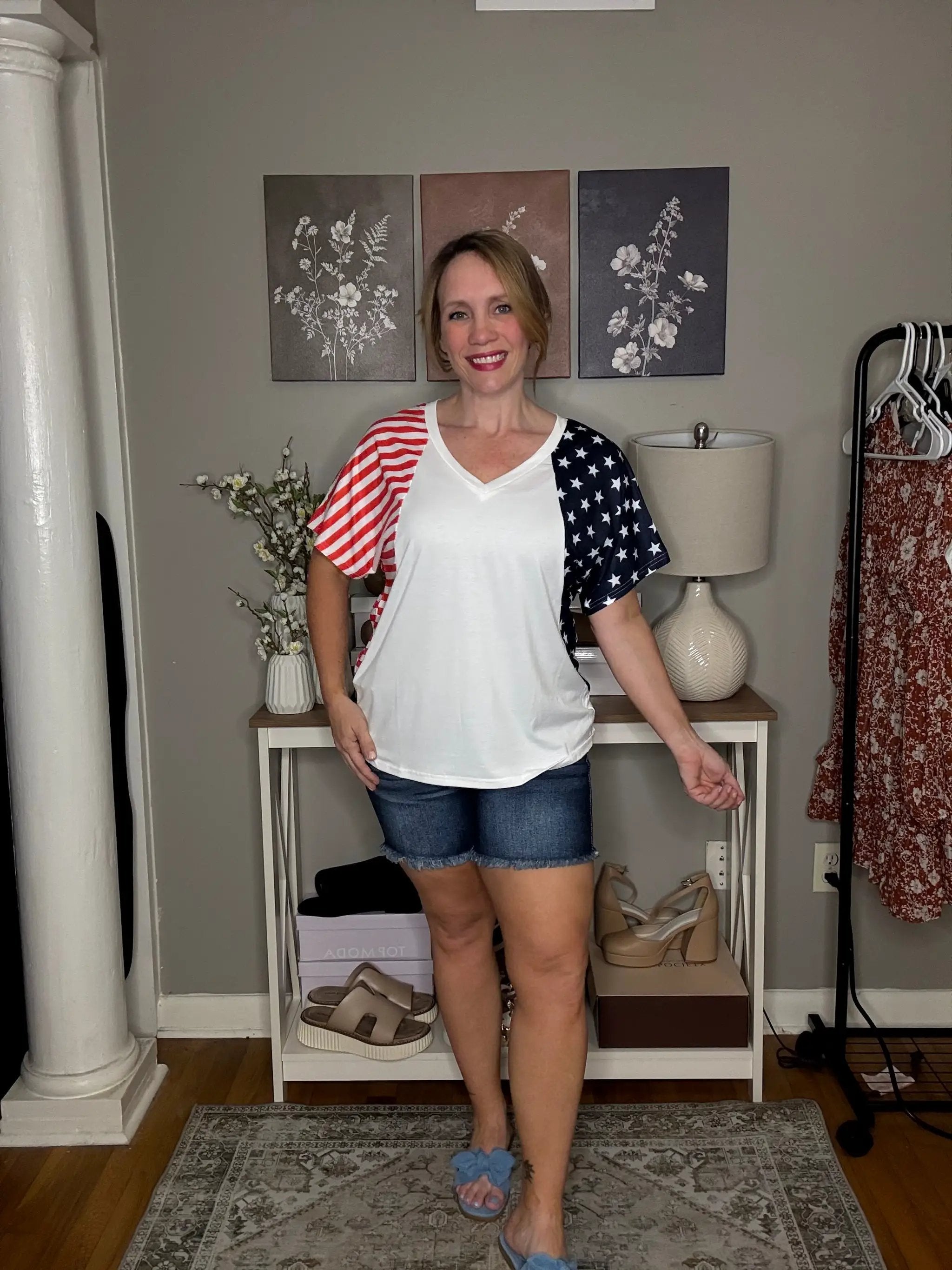Grateful Threads Boutique White The US Stars and Stripes V-Neck Tee - T-Shirts White The US Stars and Stripes V Neck Tee