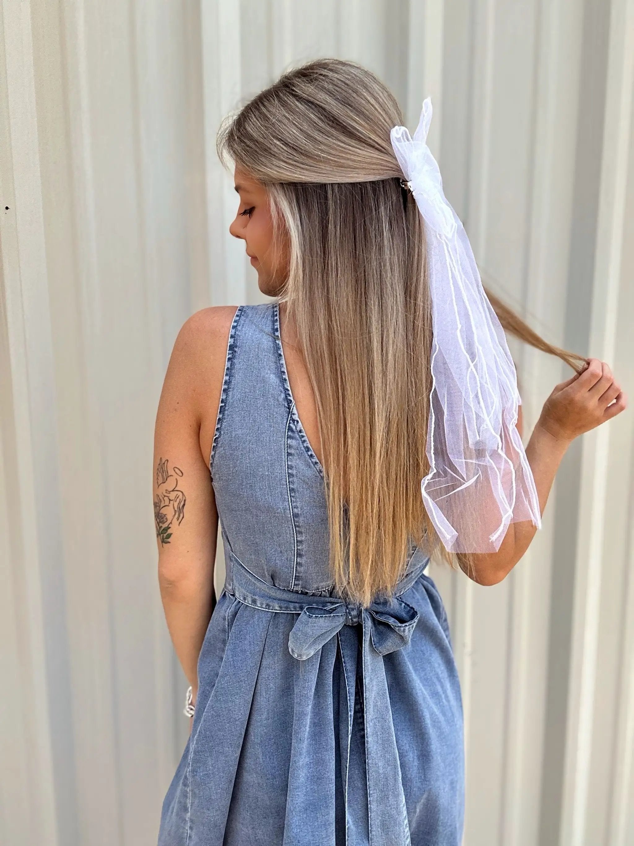 Grateful Threads Boutique Chambray Square Neck Bowknot A-line Sleeveless Denim Dress - Dresses Myosotis Square Neck Bowknot A-line Sleeveless Denim Dress