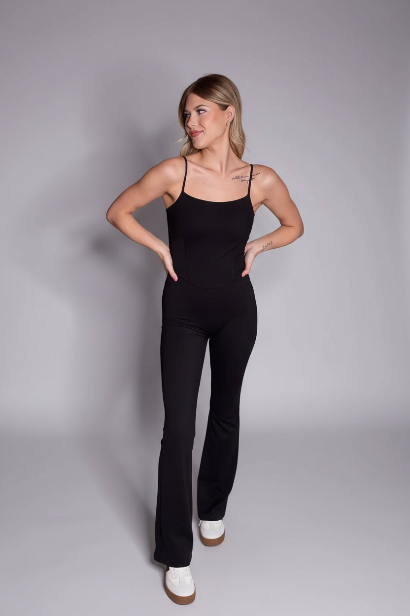 Active Basic | Active USA Active Basic | Active USA - Activewear Cami Flare Jumpsuit in Black - Leotards & Unitards Activewear Cami Flare Jumpsuit