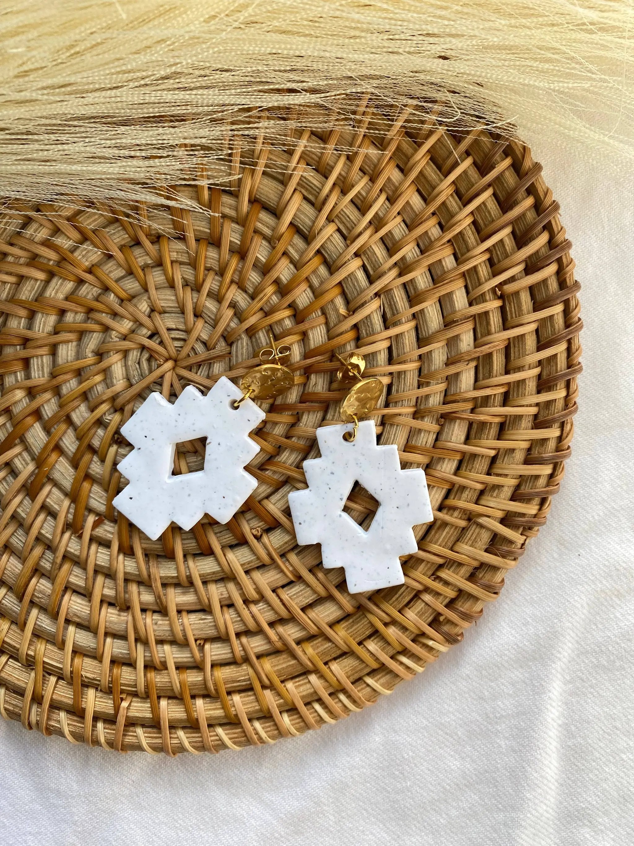 Blush and Bash Studio Blush and Bash Studio - White Aztec Minimalist Earrings - Earrings