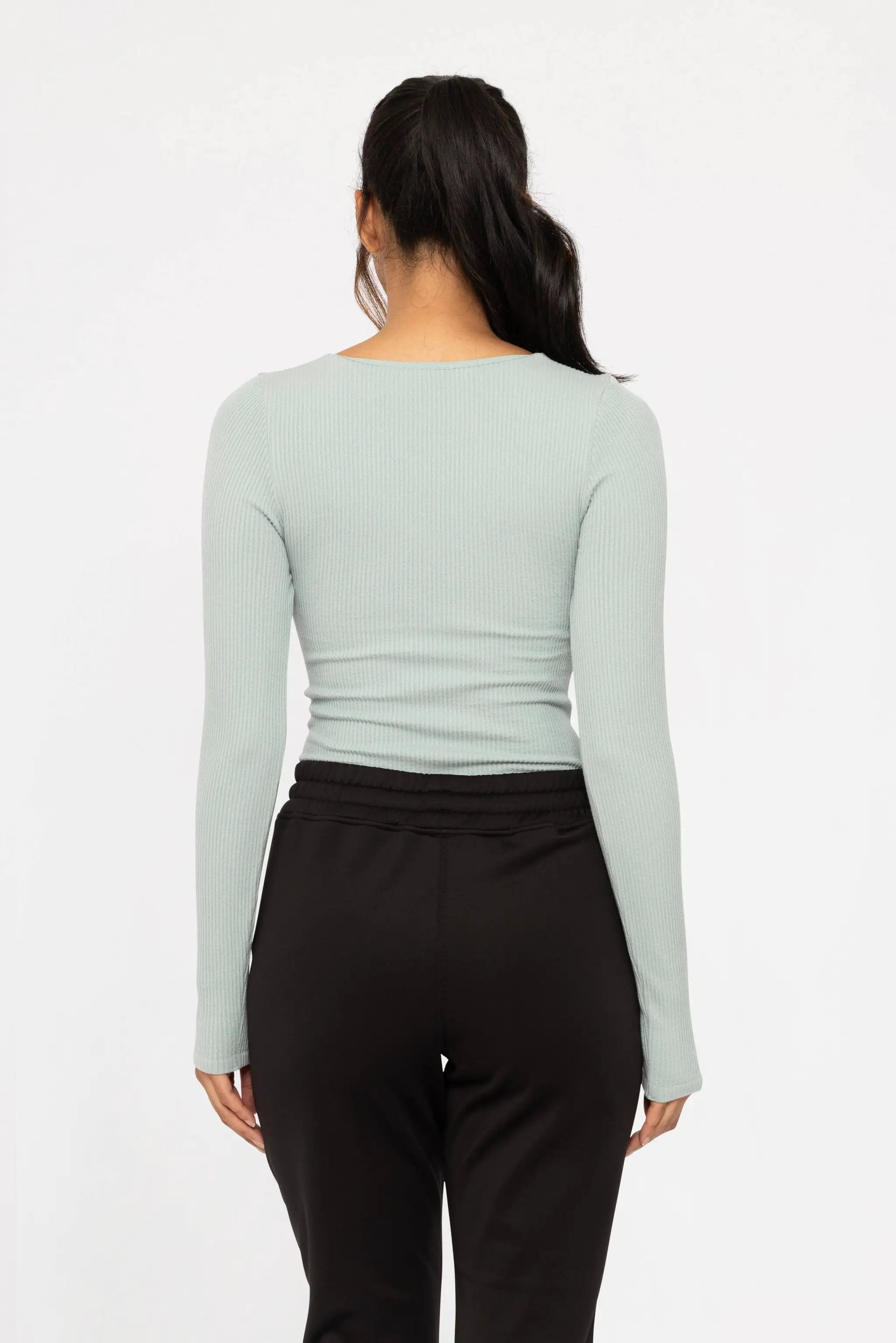 Mono B Mono B - Seamless Ribbed Long Sleeve Top in Vintage Blue - Shirts