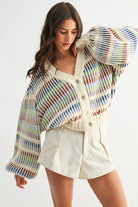 Camellia Camellia - CWT26016 Multicolor Striped Chunky Knit Cardigan: MULTI STRIPE / S-M-L (3-2-1) -