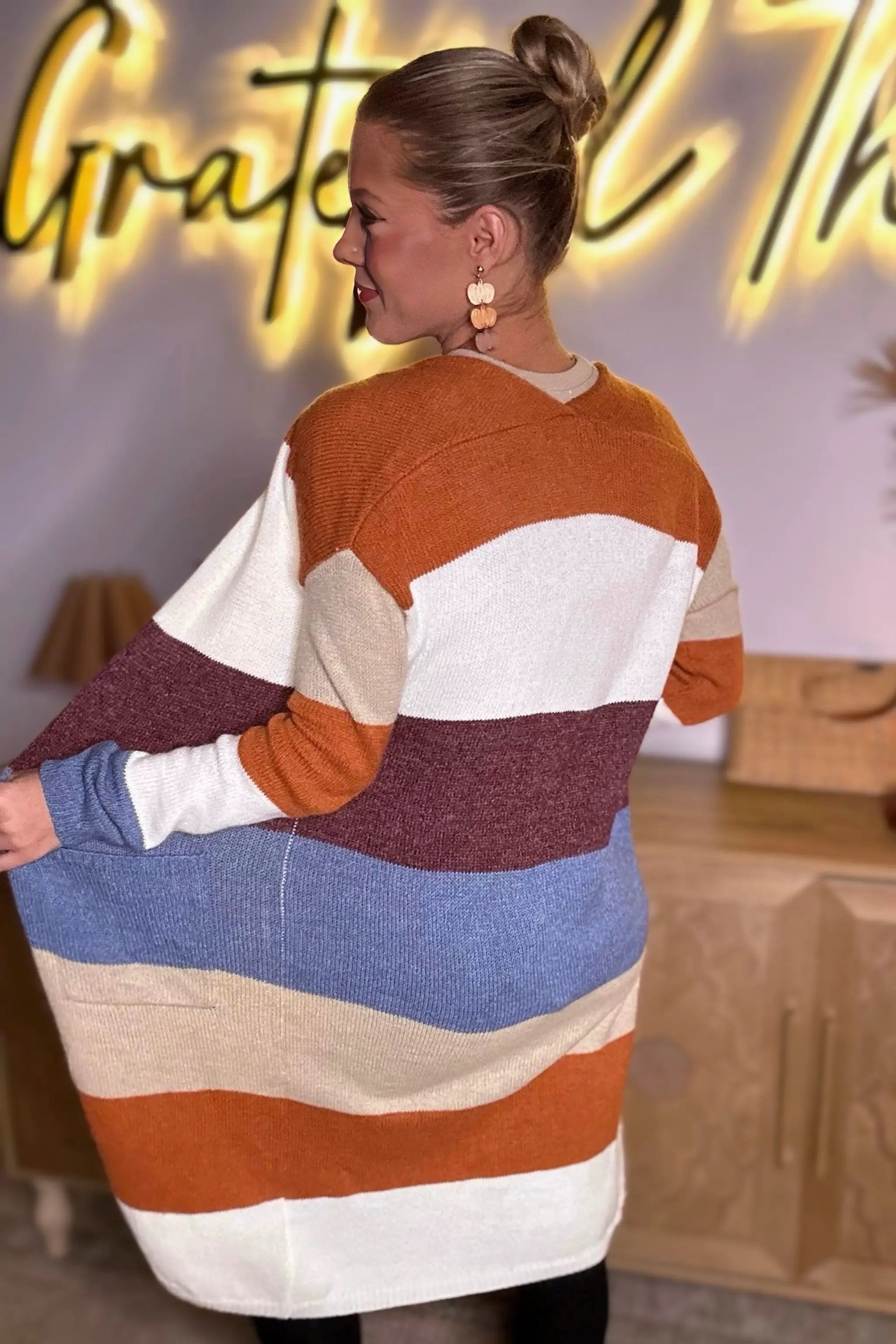 Grateful Threads Boutique Multicolor Colorblock Open Front Long Knit Cardigan - Cardigans Multicolor Colorblock Open Front Long Knit Cardigan