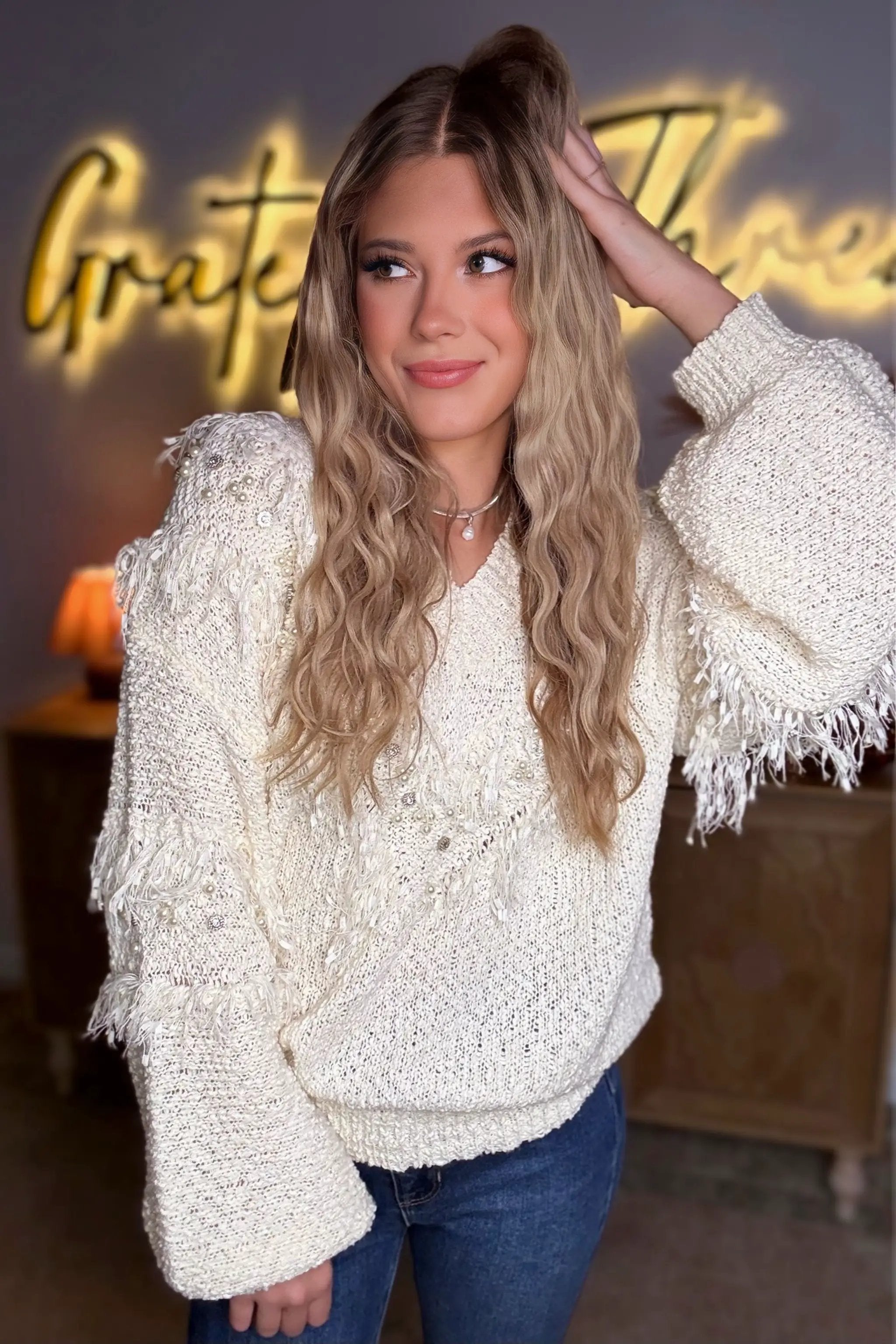 POL POL Pearl Stud Sweater - Sweaters