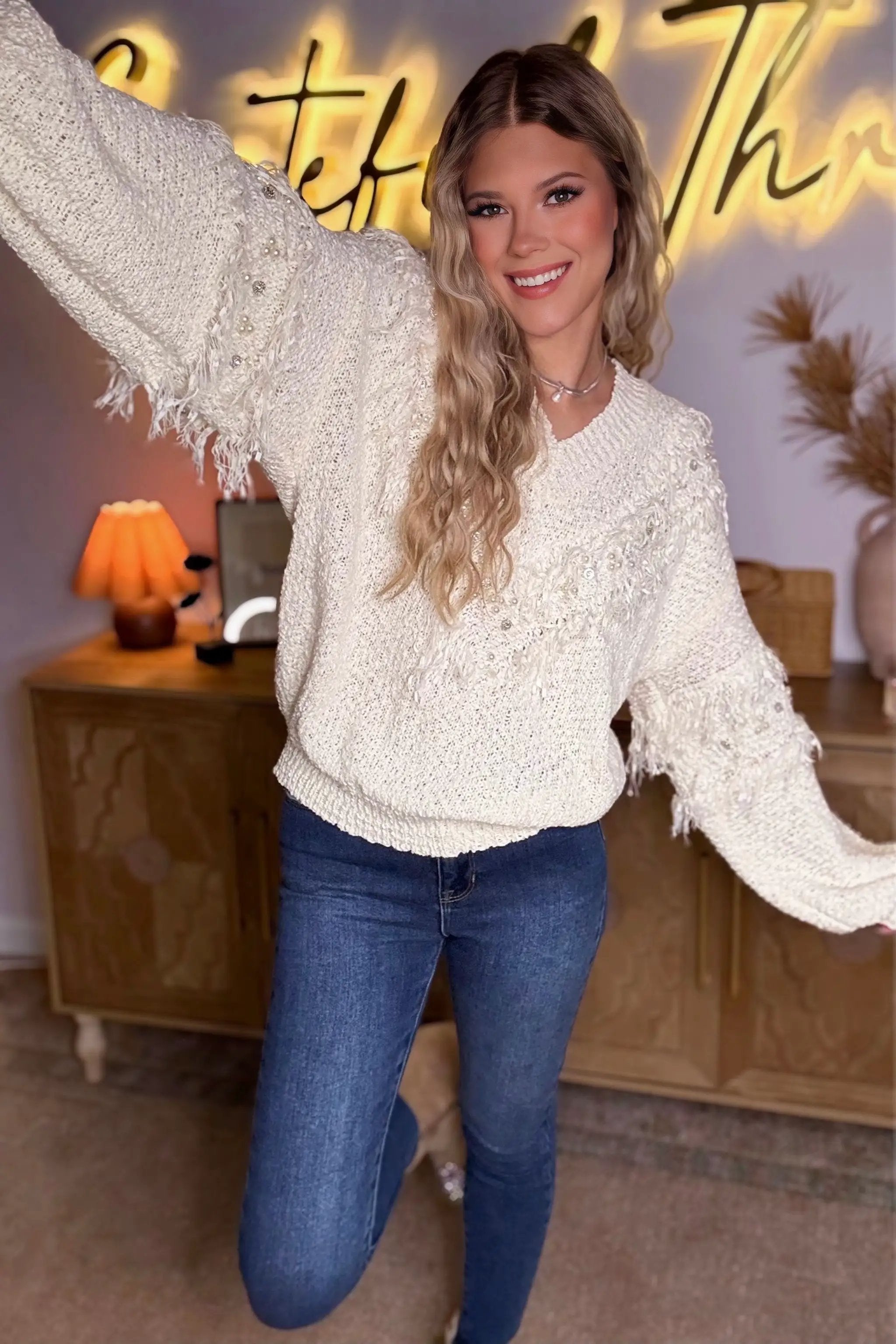POL POL Pearl Stud Sweater - Sweaters