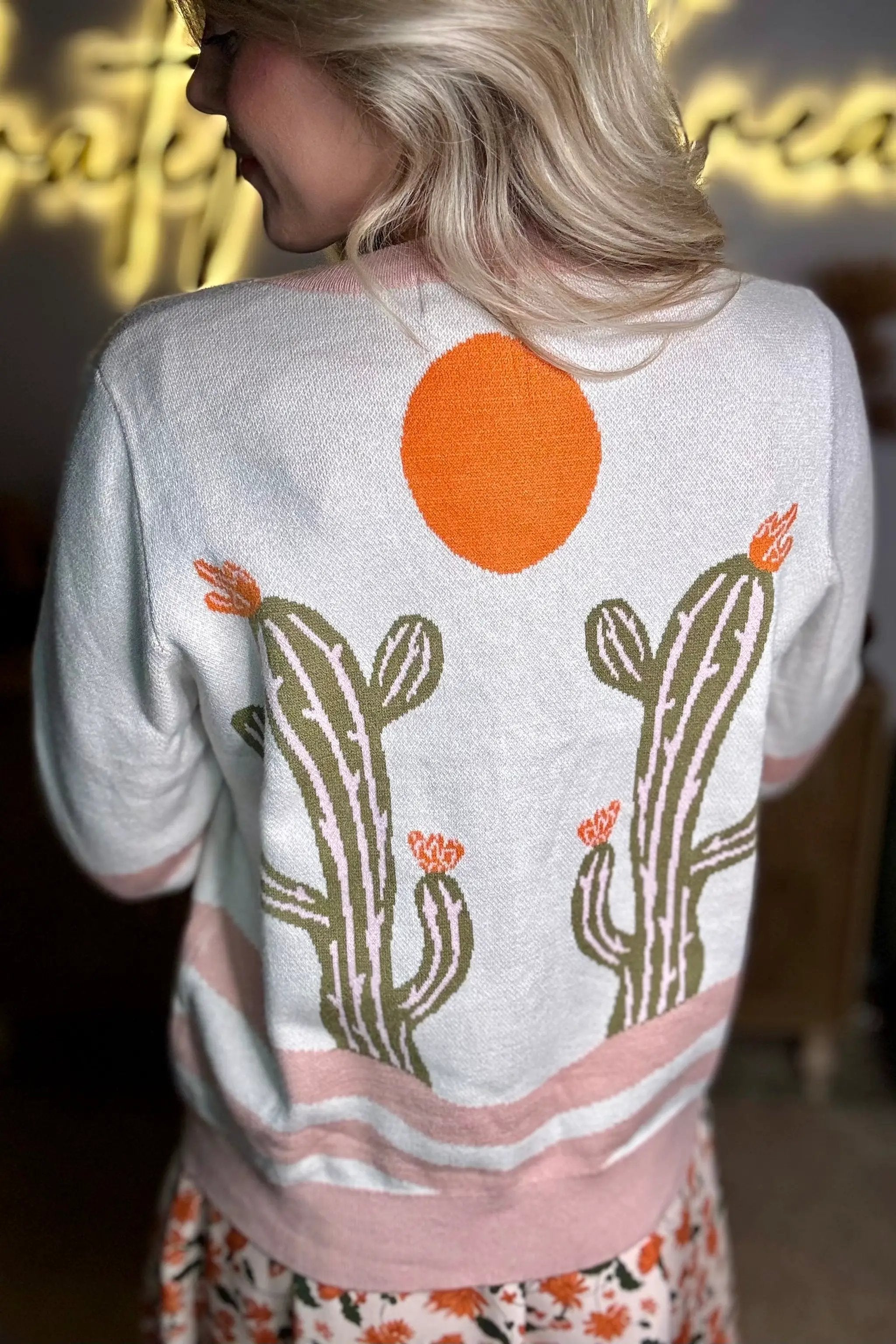 Grateful Threads Boutique Apricot Desert Cactus Buttoned Front Sweater Cardigan - Cardigans Apricot Desert Cactus Buttoned Front Sweater Cardigan