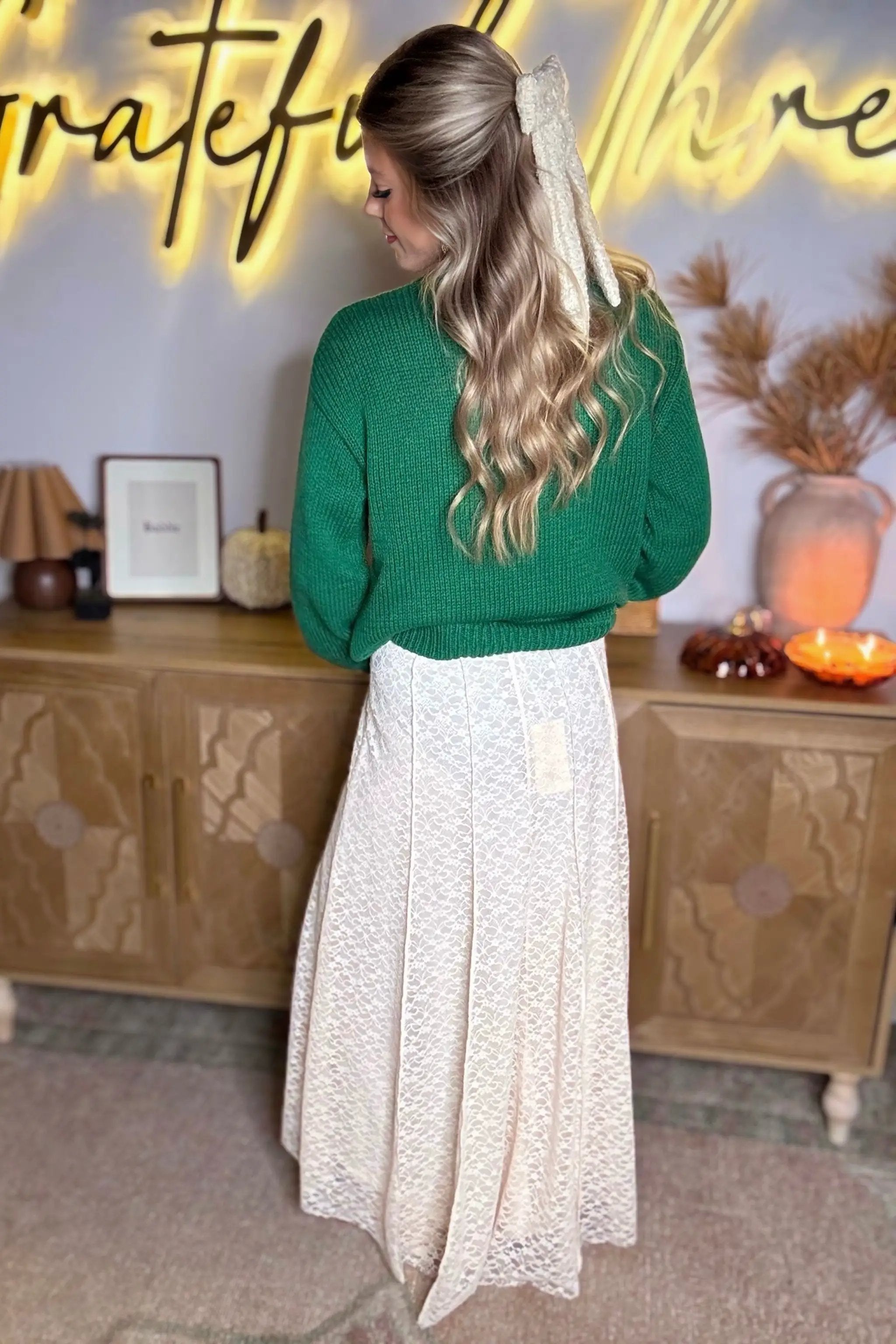 Grateful Threads Boutique Evergreen Plaid Bow Holiday Sweater - Sweaters Evergreen Plaid Bow Graphic Christmas Sweater