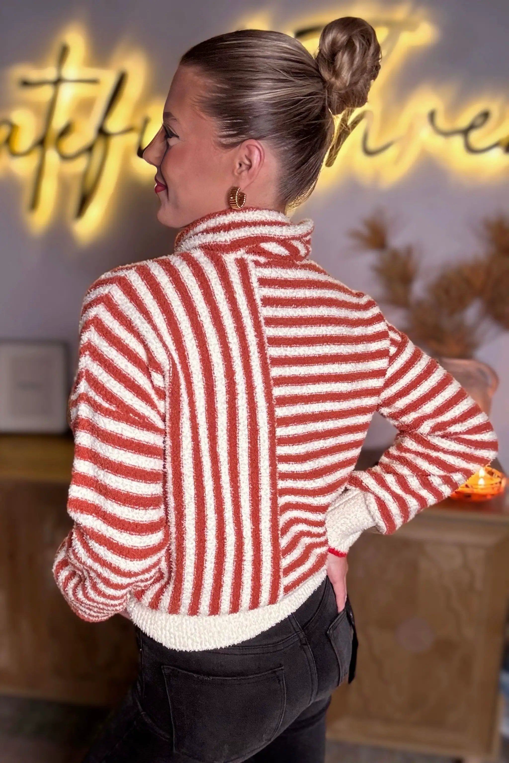 Grateful Threads Boutique Pumpkin Stripe Cowl Neck Sweater - Sweaters Orange Stripe Cowl Neck Drop Shoulder Sweater