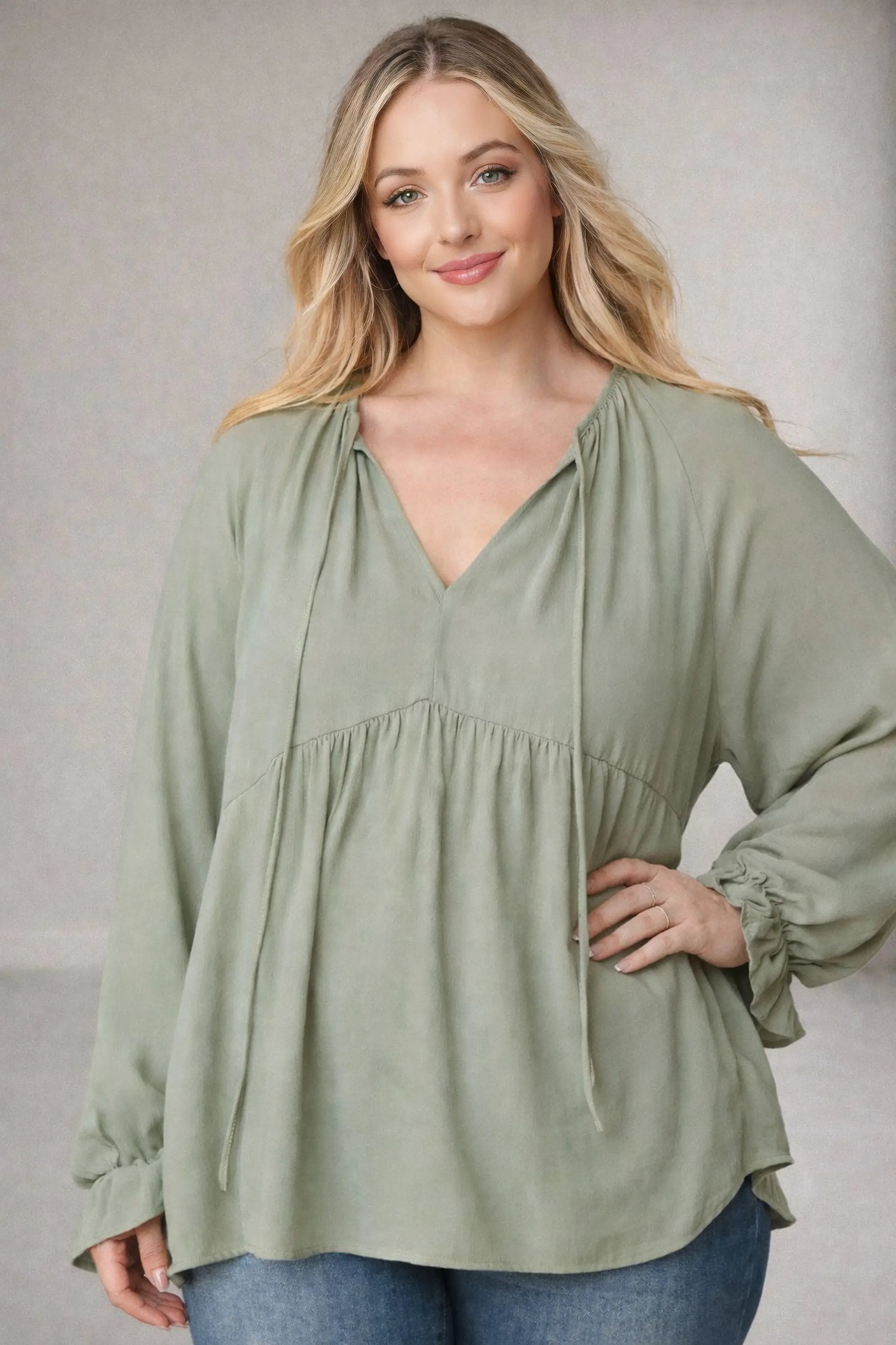 Haptics The Willow Sage Babydoll Top – Curvy - Blouses