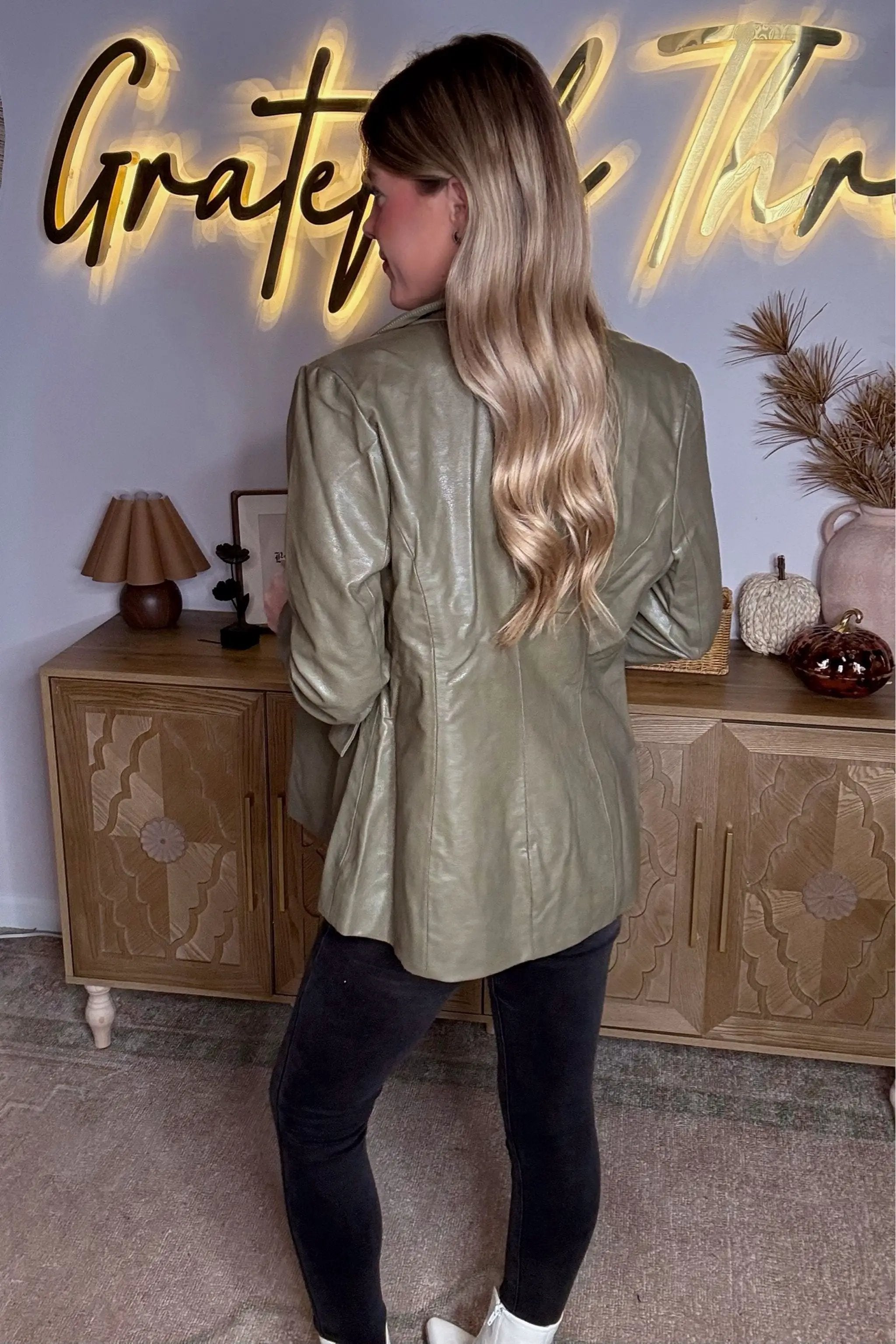 Le Lis LE LIS Power Play Vegan Leather Blazer – Camel & Olive - Coats & Jackets Vegan leather blazer