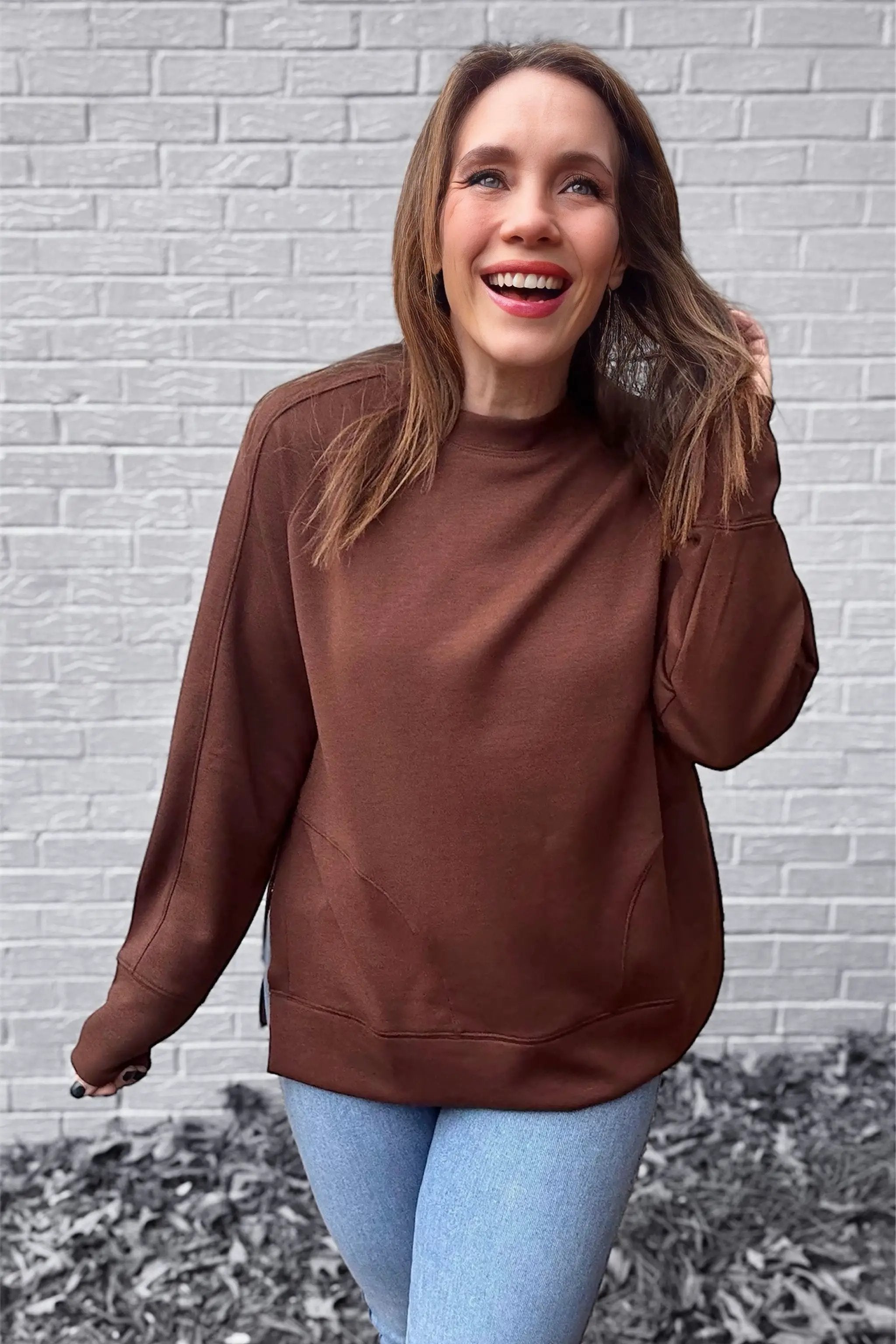 Zenana Zenana Scuba Round Neck Pullover with Side Slits - Sweatshirts Zenana Scuba Round Neck Pullover with Side Slits