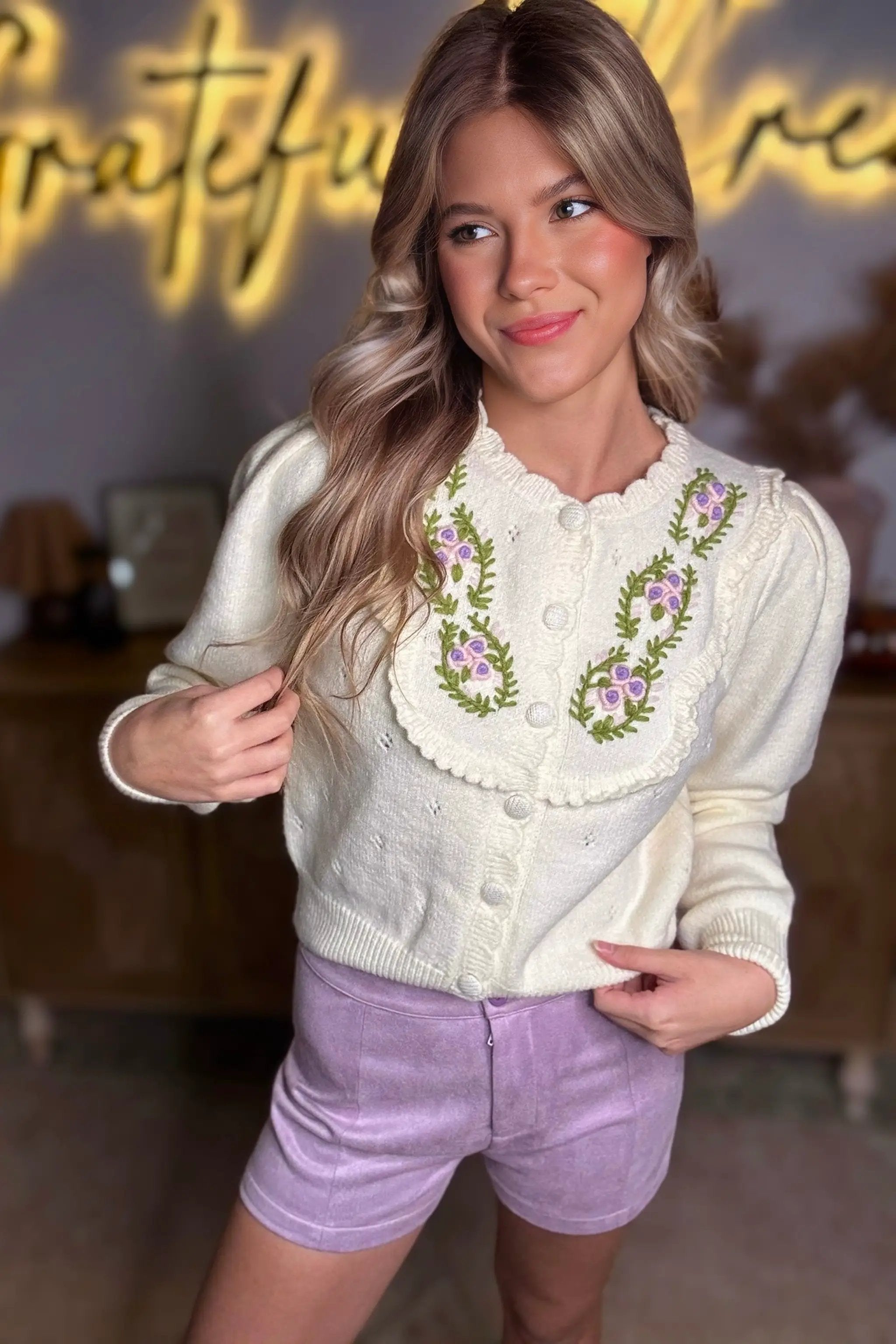 So Me Floral Embroidered Cardigan by So Me - Sweaters