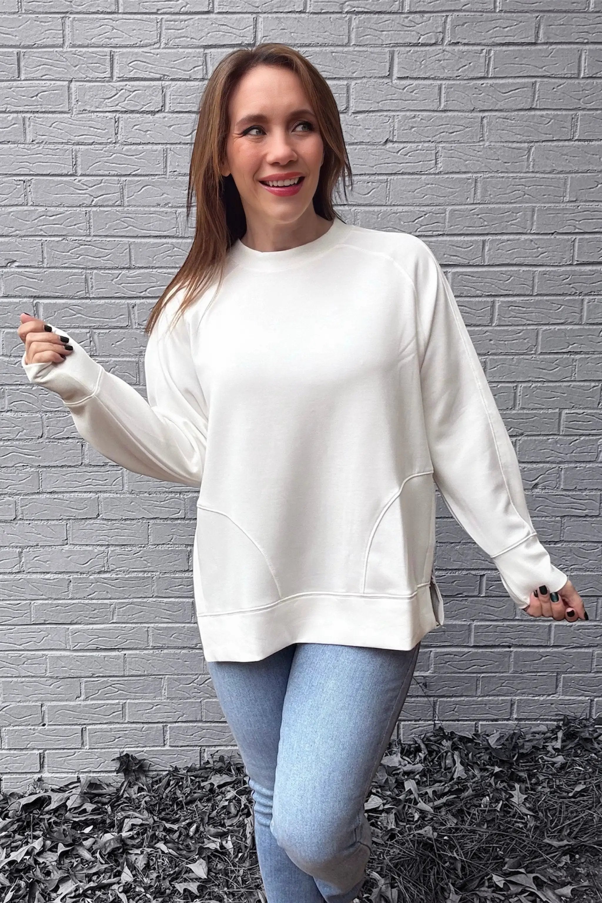 Zenana Zenana Scuba Round Neck Pullover with Side Slits - Sweatshirts Zenana Scuba Round Neck Pullover with Side Slits
