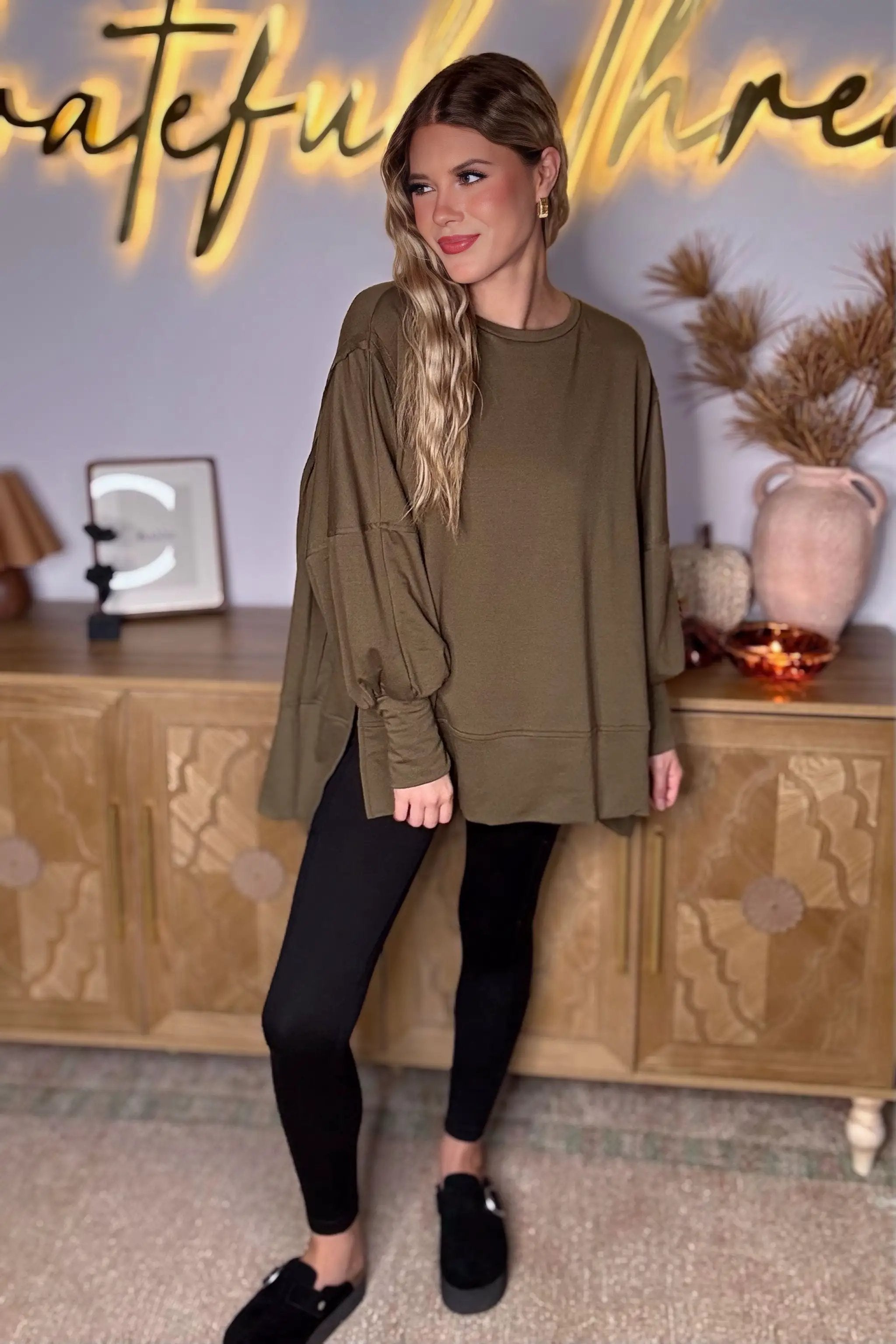 Grateful Threads Boutique Olive You Forever Oversized Top - Sweatshirts Top