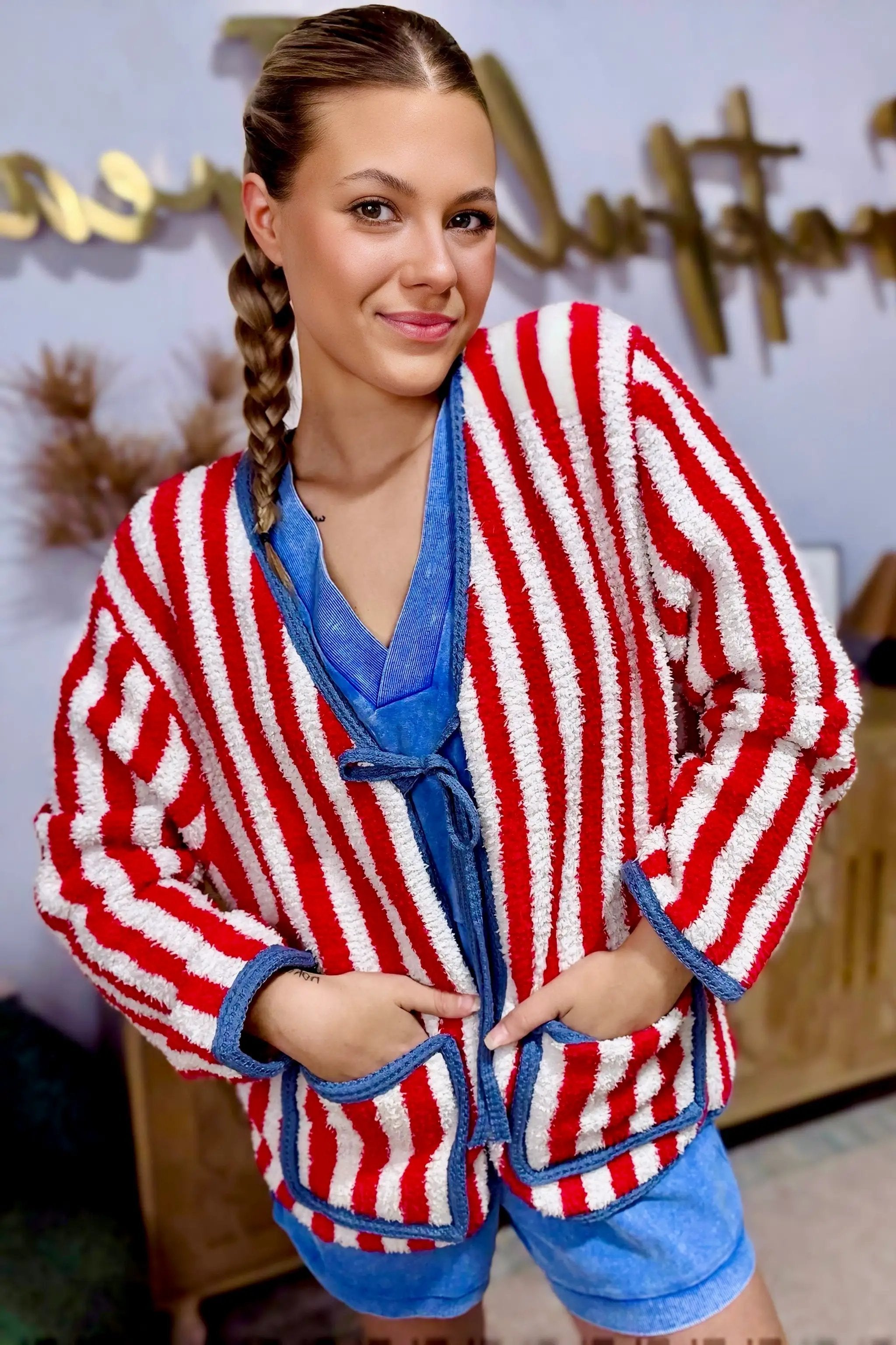 POL POL Rose Back Striped Cardigan - Cardigans