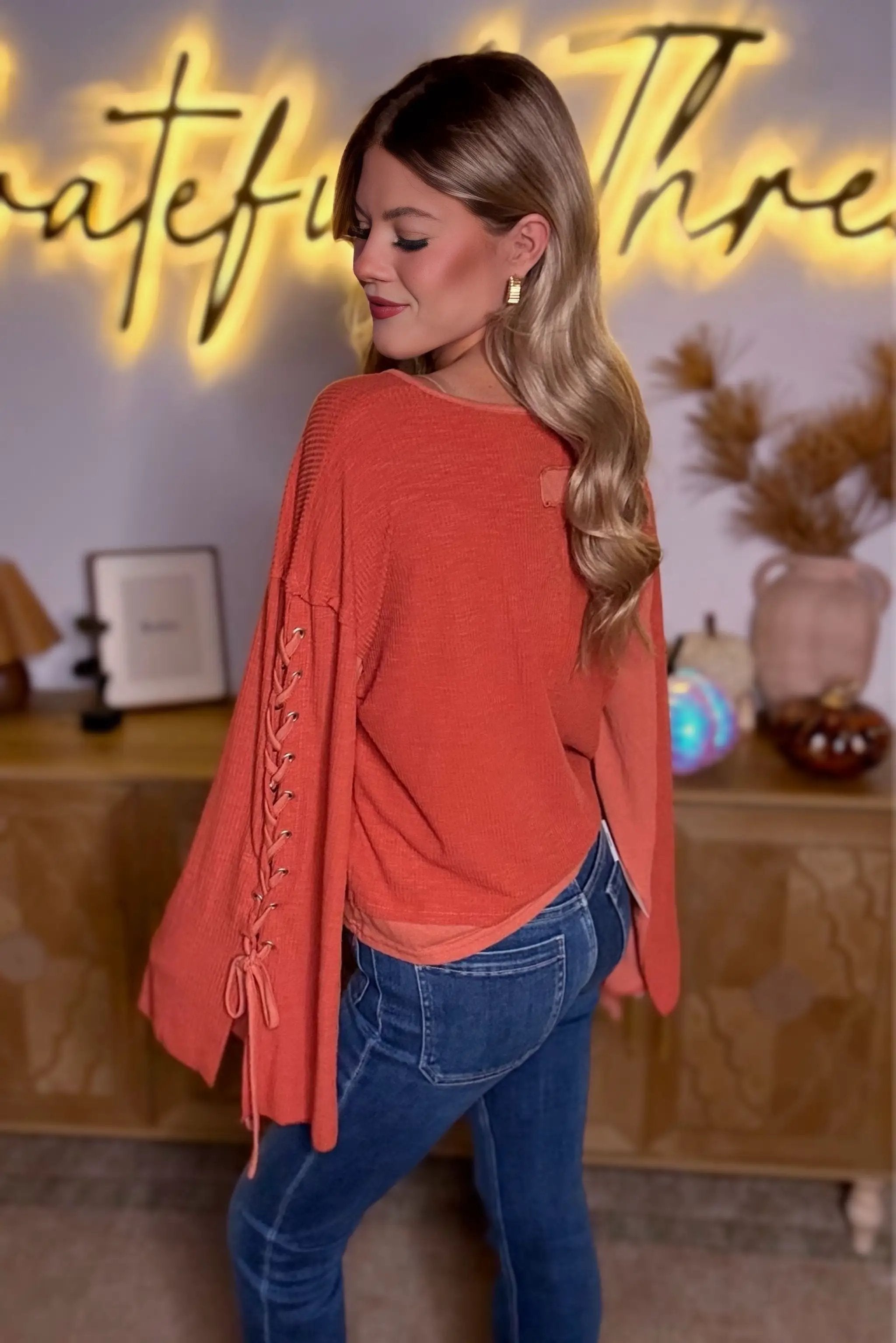 POL POL Notched Neck Lace Up Sleeve - Shirts
