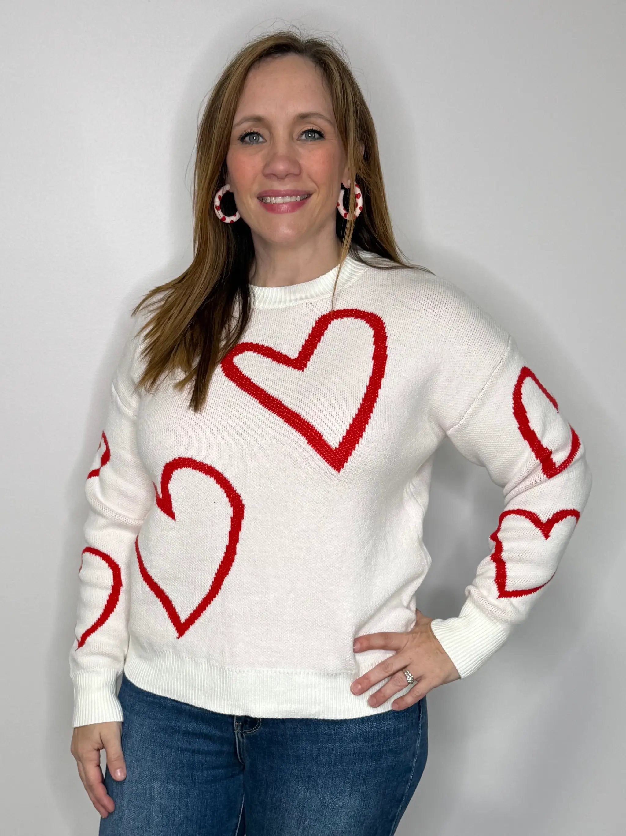 UNISHE Heart Valentine's Day Color Block Pullover Sweater - Sweaters