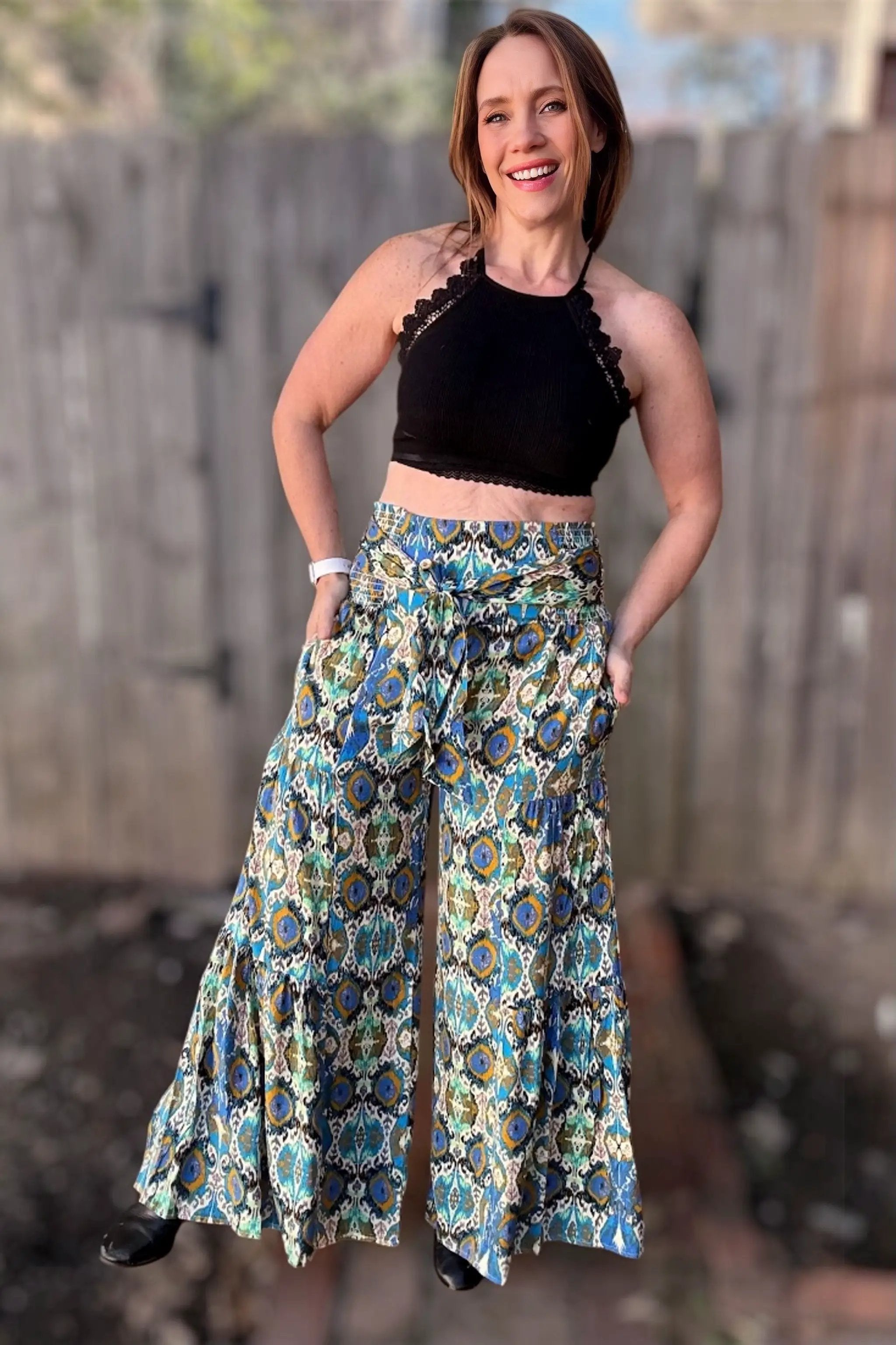 Three Bird Nest Three Bird Nest - Secret Admirer Blue Multi Printed Pants - Pants bottoms-pants