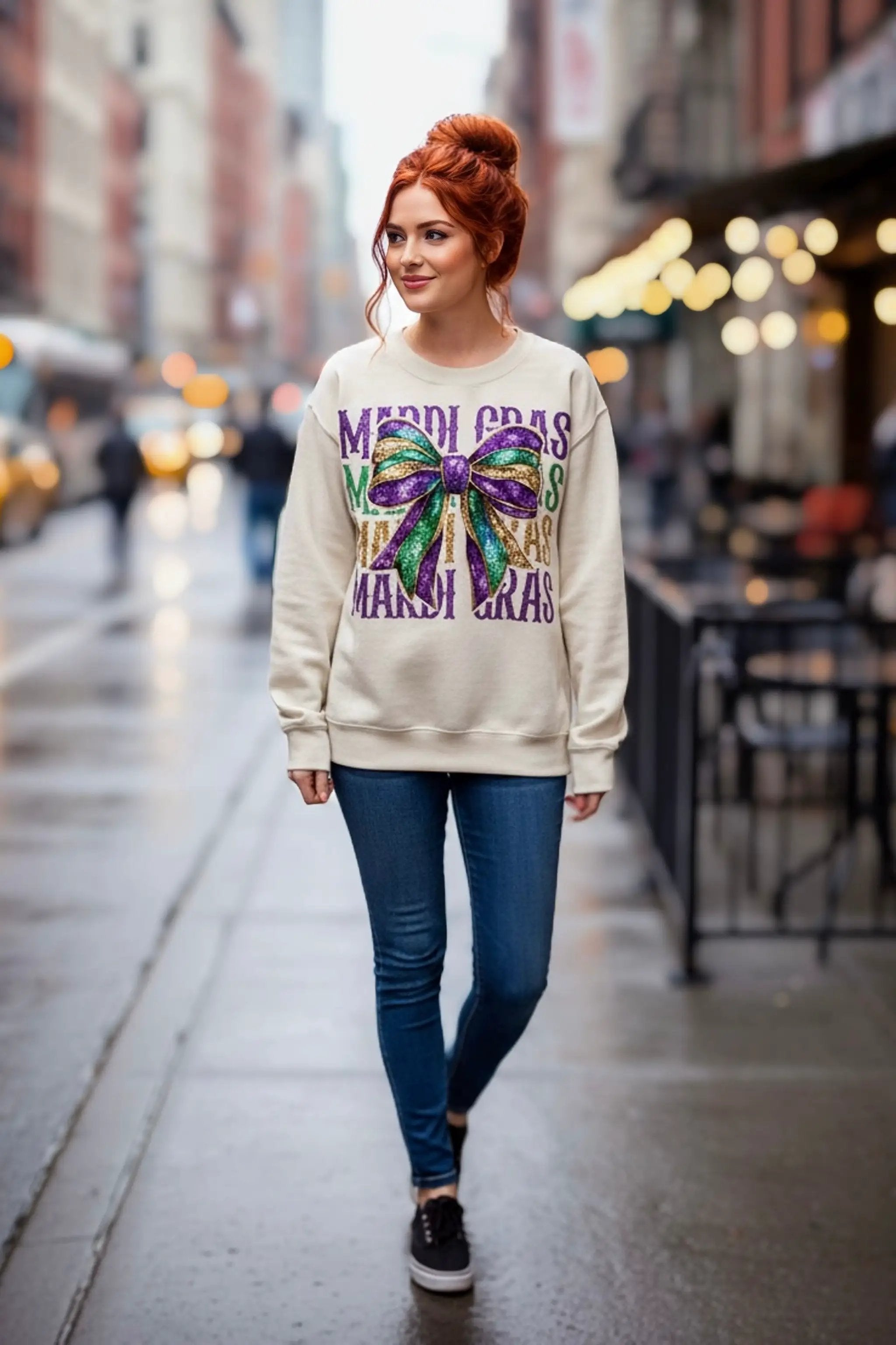 Lasting Impressions CT Mardi Gras Glitter Bow Sweatshirt - Sweatshirts