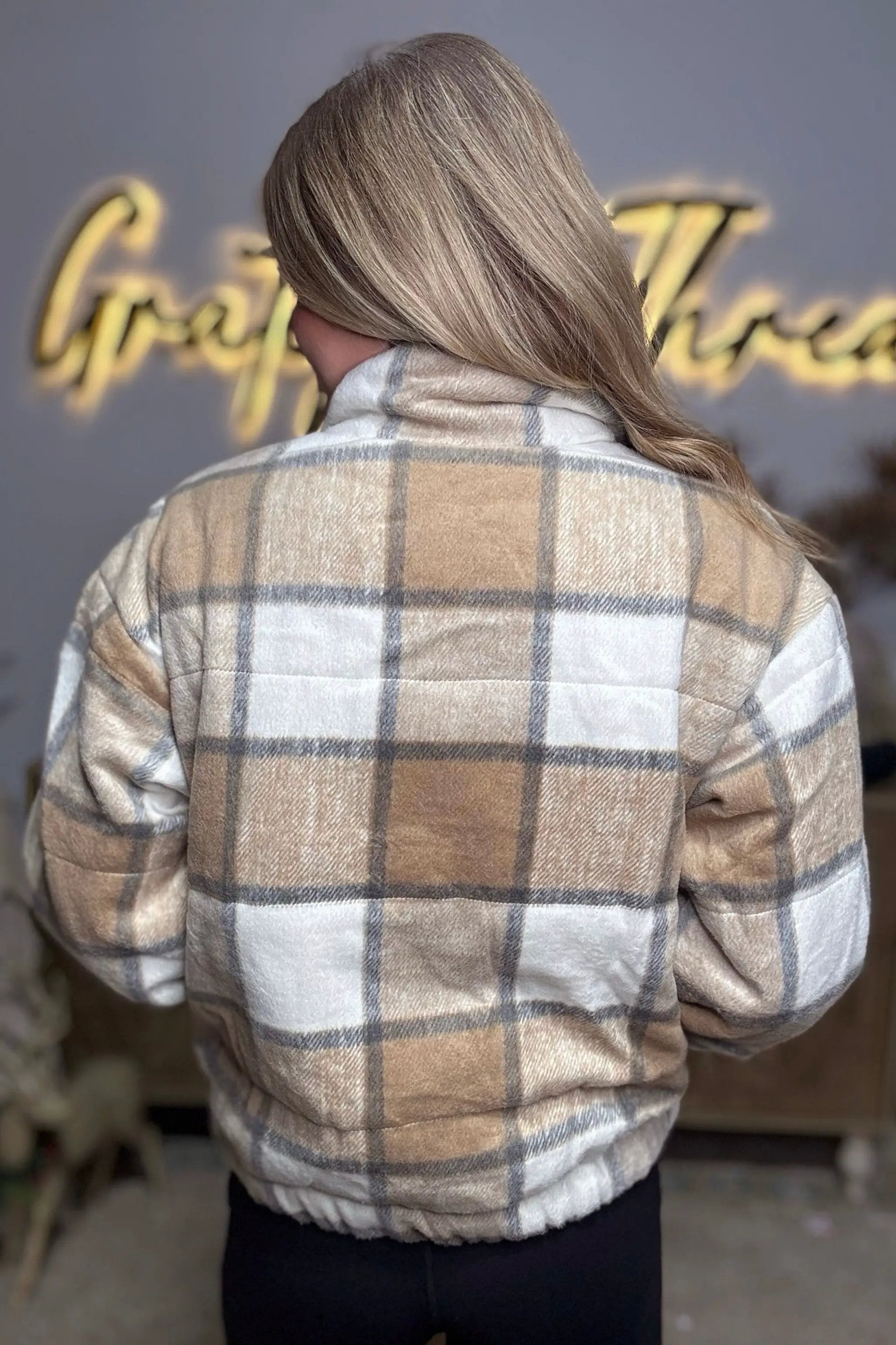 Gilli Plaid Cropped Teddy Jacket - Coats & Jackets