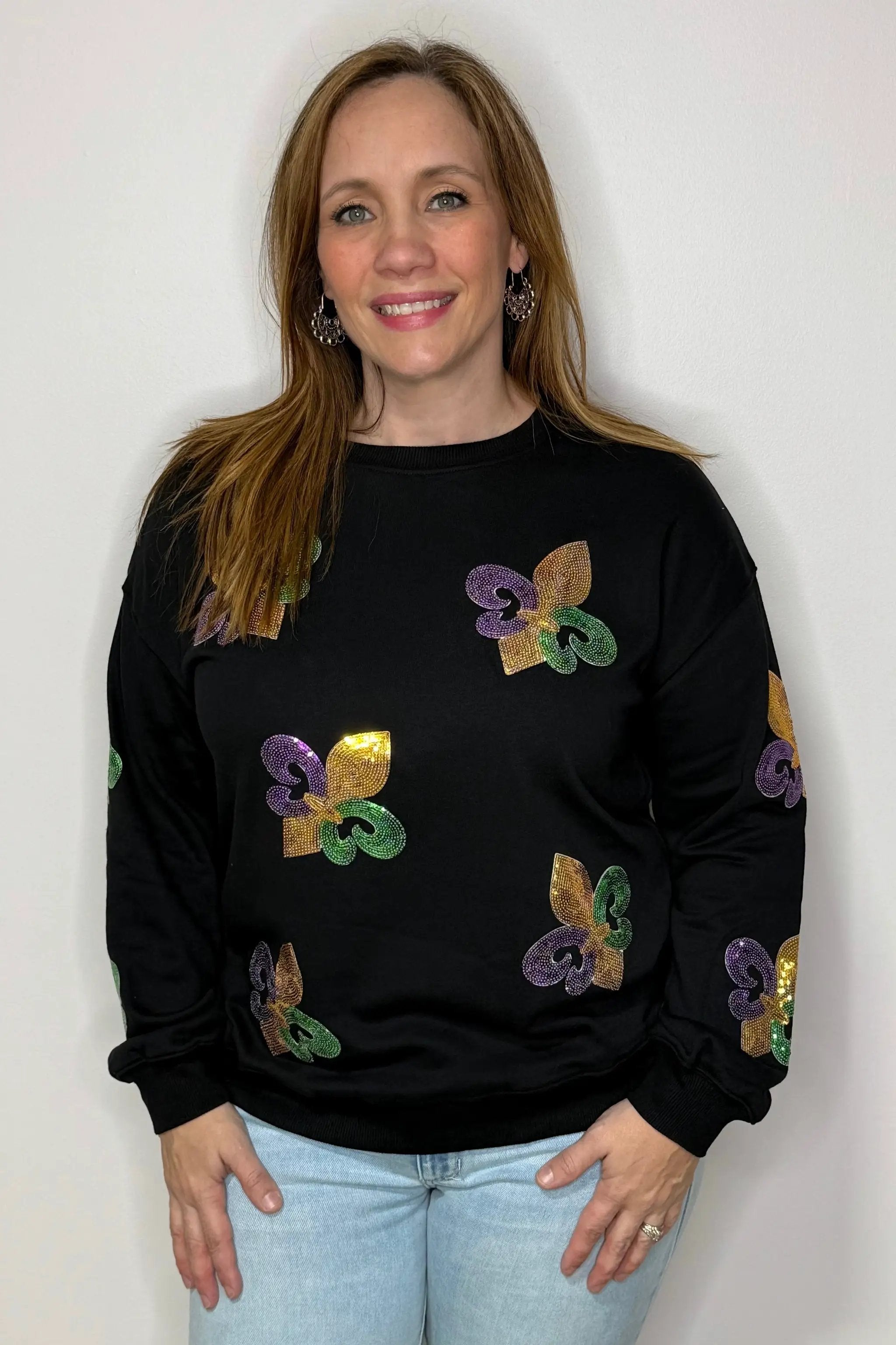 1 the Woman Sequin Mardi Gras Graphic Pullover Sweatshirt - Sweatshirts