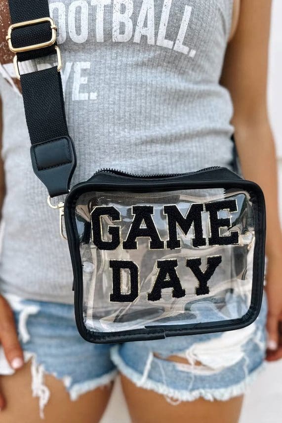 A person wearing a game day bag