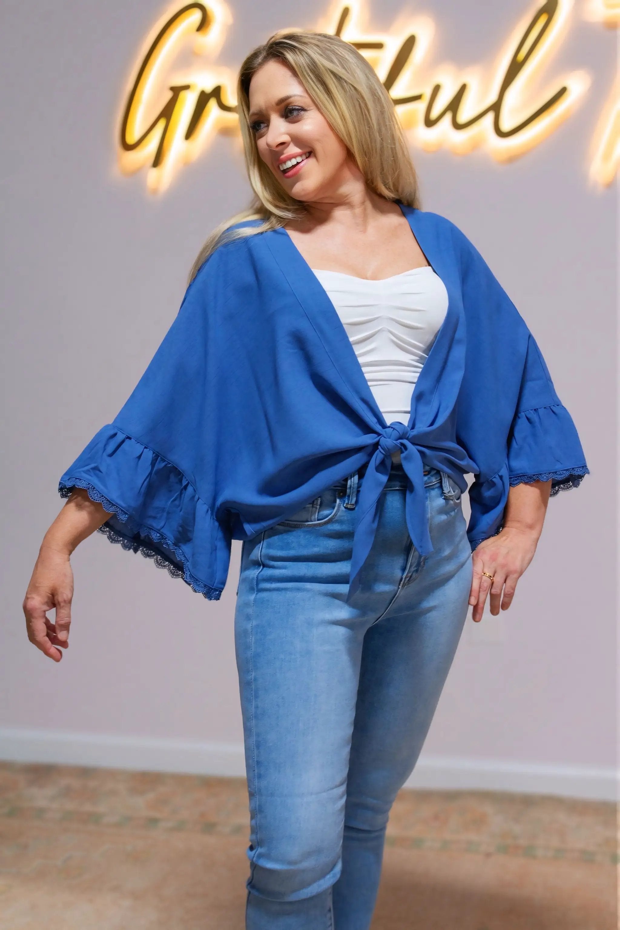 Grateful Threads Boutique Blue Skies Ahead Tie-Front Kimono - Kimonos