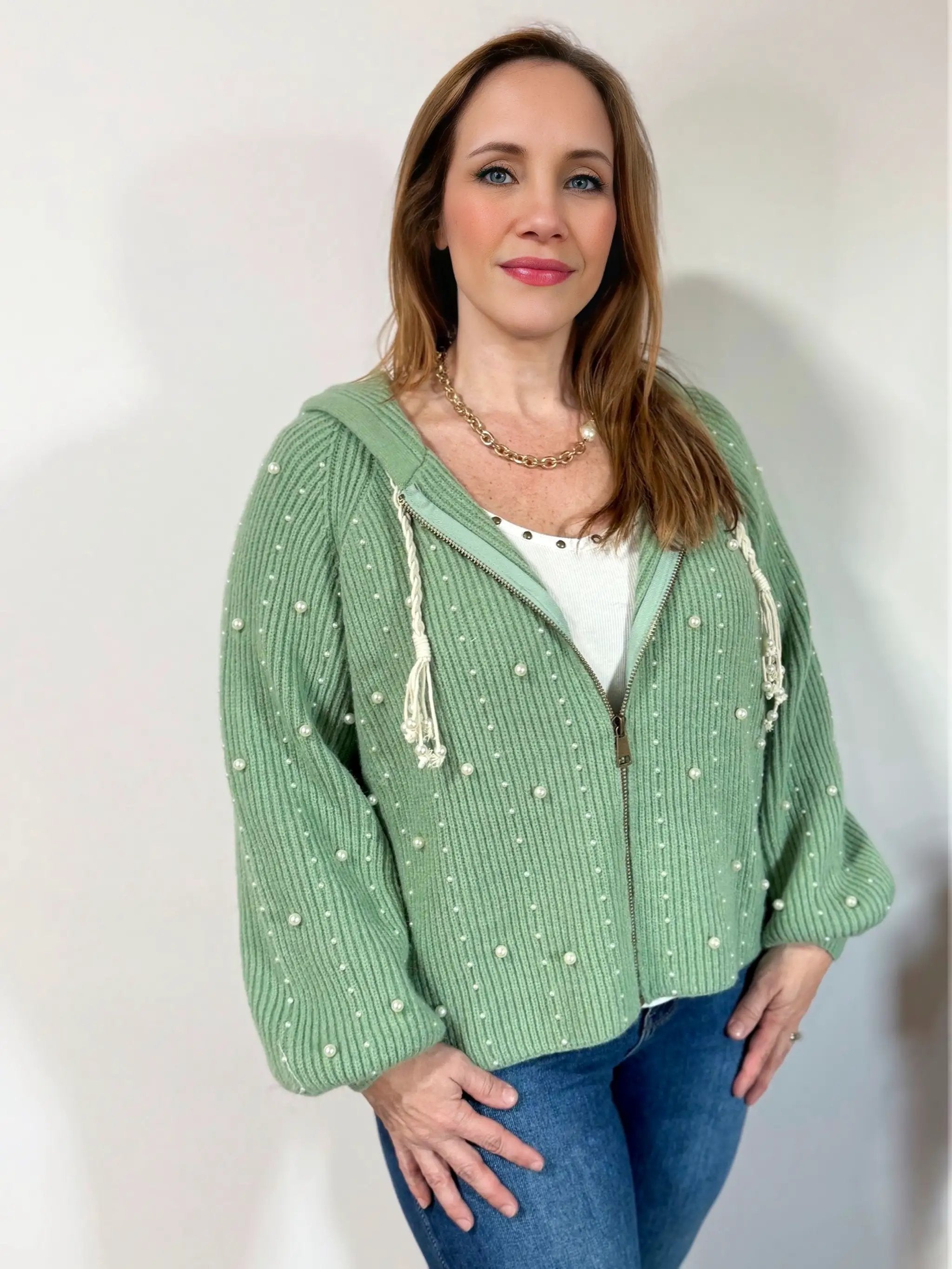 POL POL Pearl Trim Sweater Cardigan - Sweaters