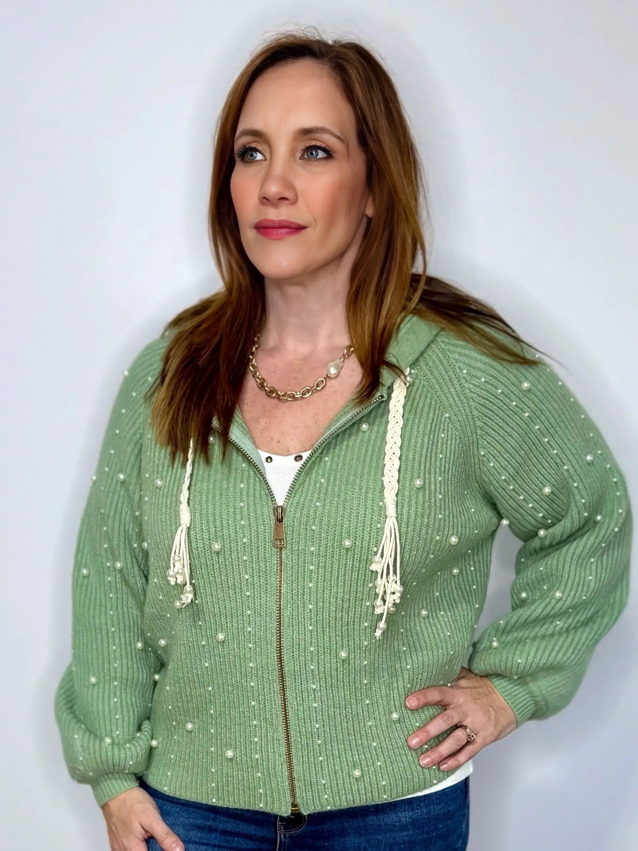 POL POL Pearl Trim Sweater Cardigan - Sweaters