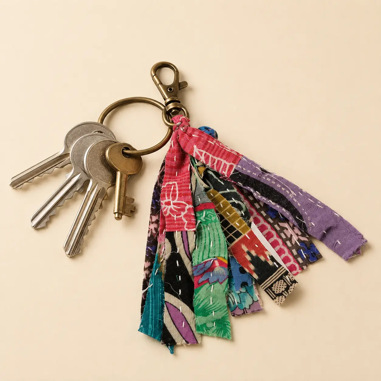 Primitives by Kathy Kantha Strips Antique Brass Keychain - Keychains