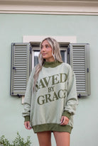 Laurel Green Mock Neck Oversized Graphic Sweatshirt by Grateful Threads Boutique