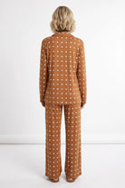 Sweet Southern Charm camel brown polka dot sleep set with long-sleeve top and pants by Grateful Threads Boutique