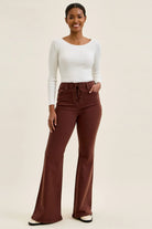 Judy Blue Jaqueline high-waist lace-up flare jeans in cocoa brown with front lace-up detail