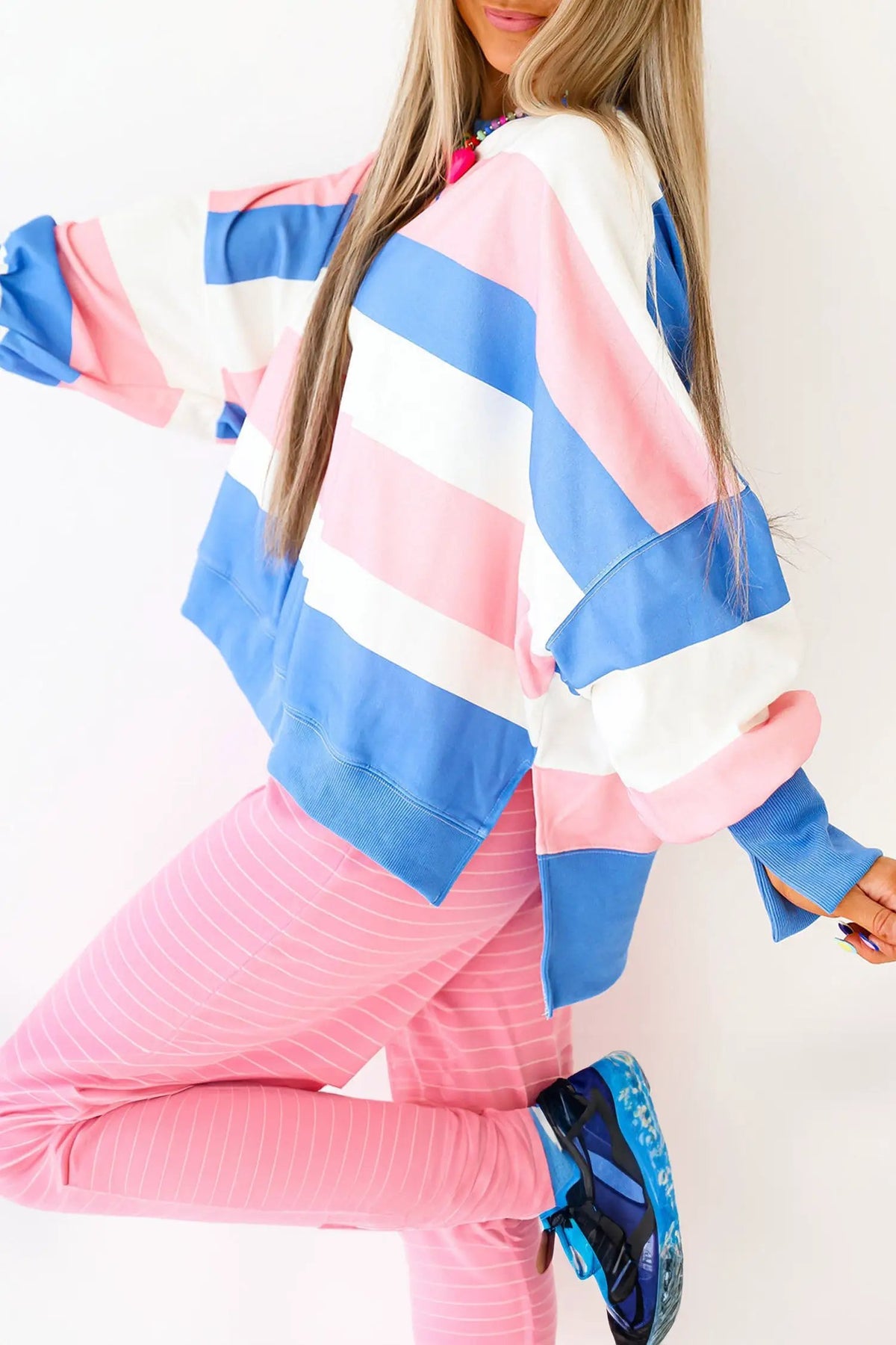 The Linden Long Sleeve Top - Pink Stripe — main photo