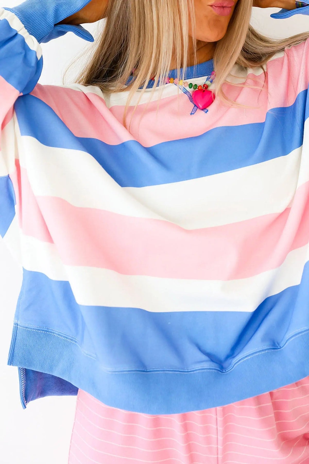 The Linden Long Sleeve Top - Pink Stripe — view 2
