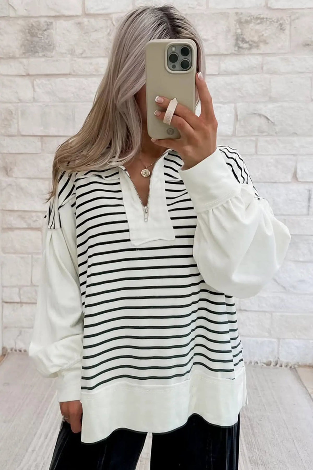 The Caroline Long Sleeve Top - White Stripe — main photo