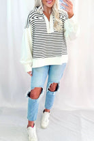 The Caroline Long Sleeve Top - White Stripe — view 2