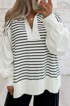 The Caroline Long Sleeve Top - White Stripe — view 3