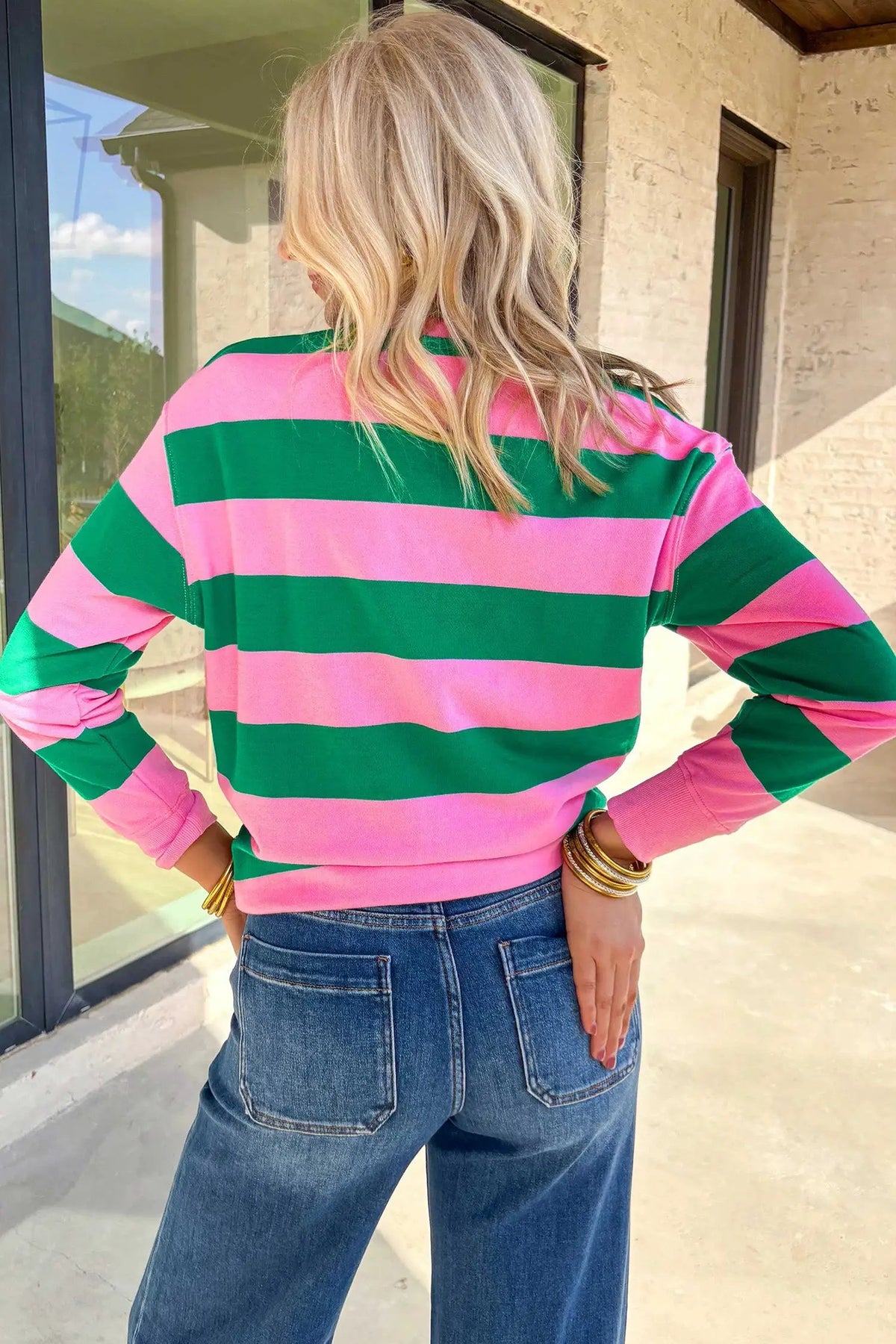 The Demi Sweatshirt - Green Stripe — view 3