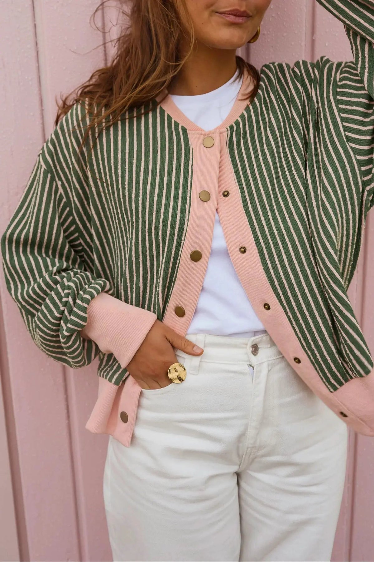 The Presley Cardigan - Green Stripe — main photo