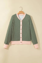 The Presley Cardigan - Green Stripe — view 4