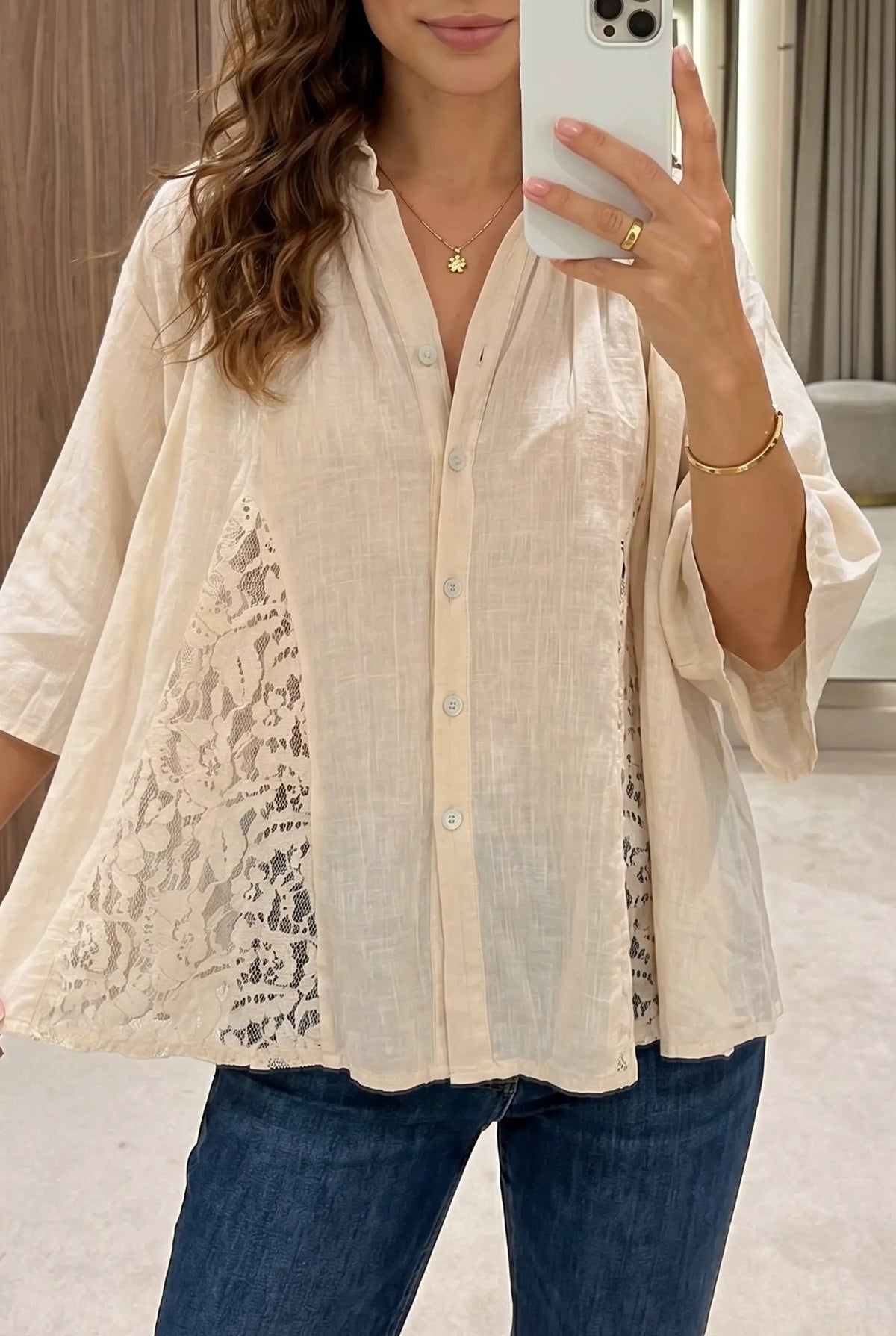 The Faye Blouse - Oatmeal — view 4