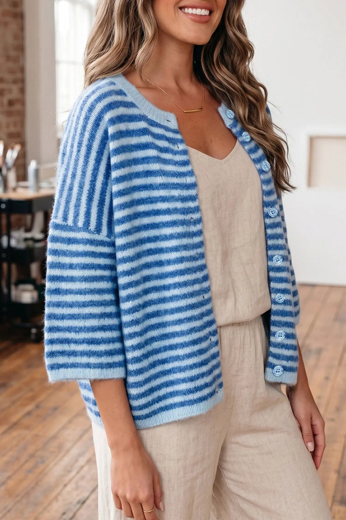 The Lucy Cardigan - Blue Stripe — main photo