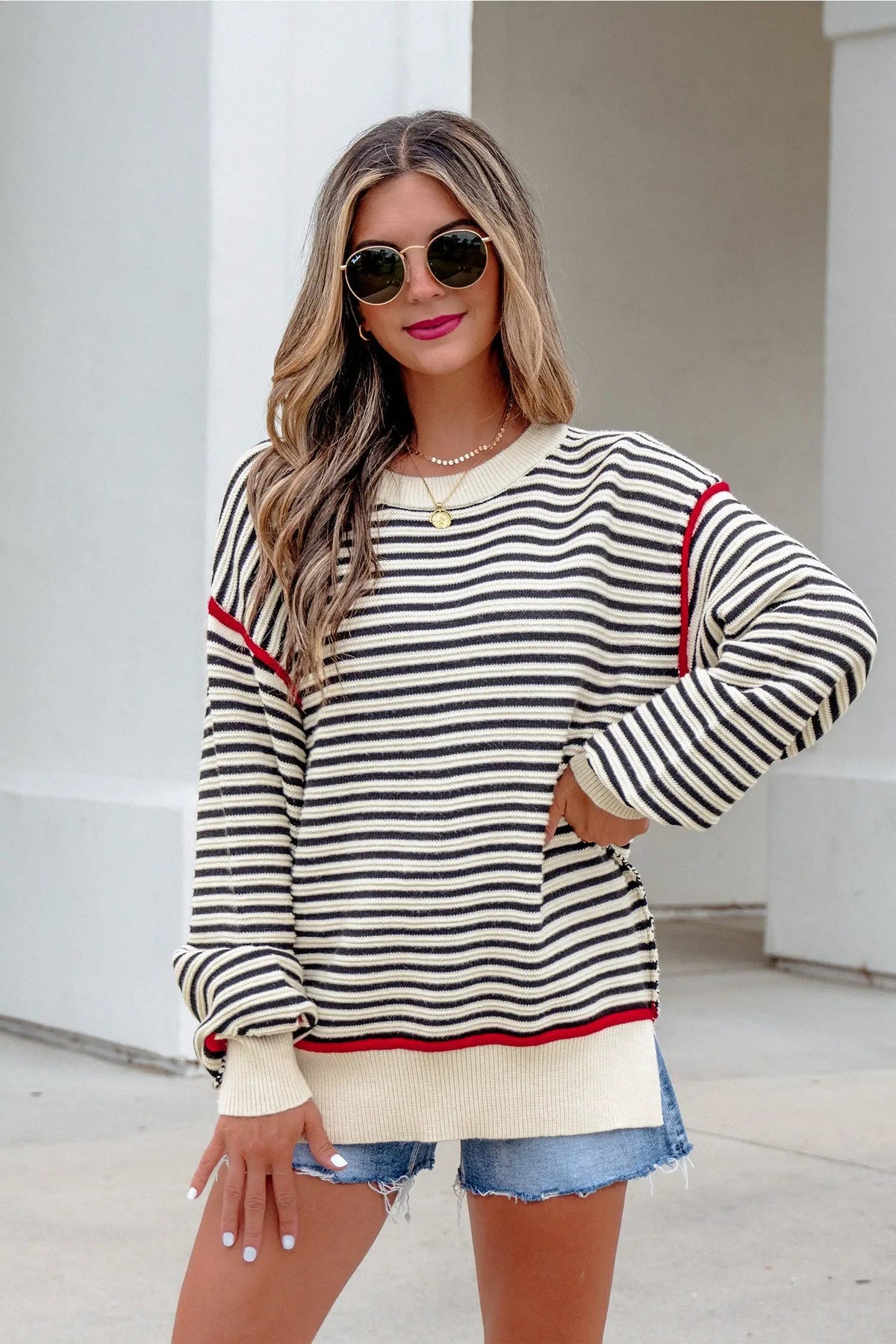 The Nola Sweater - Black Stripe — view 4