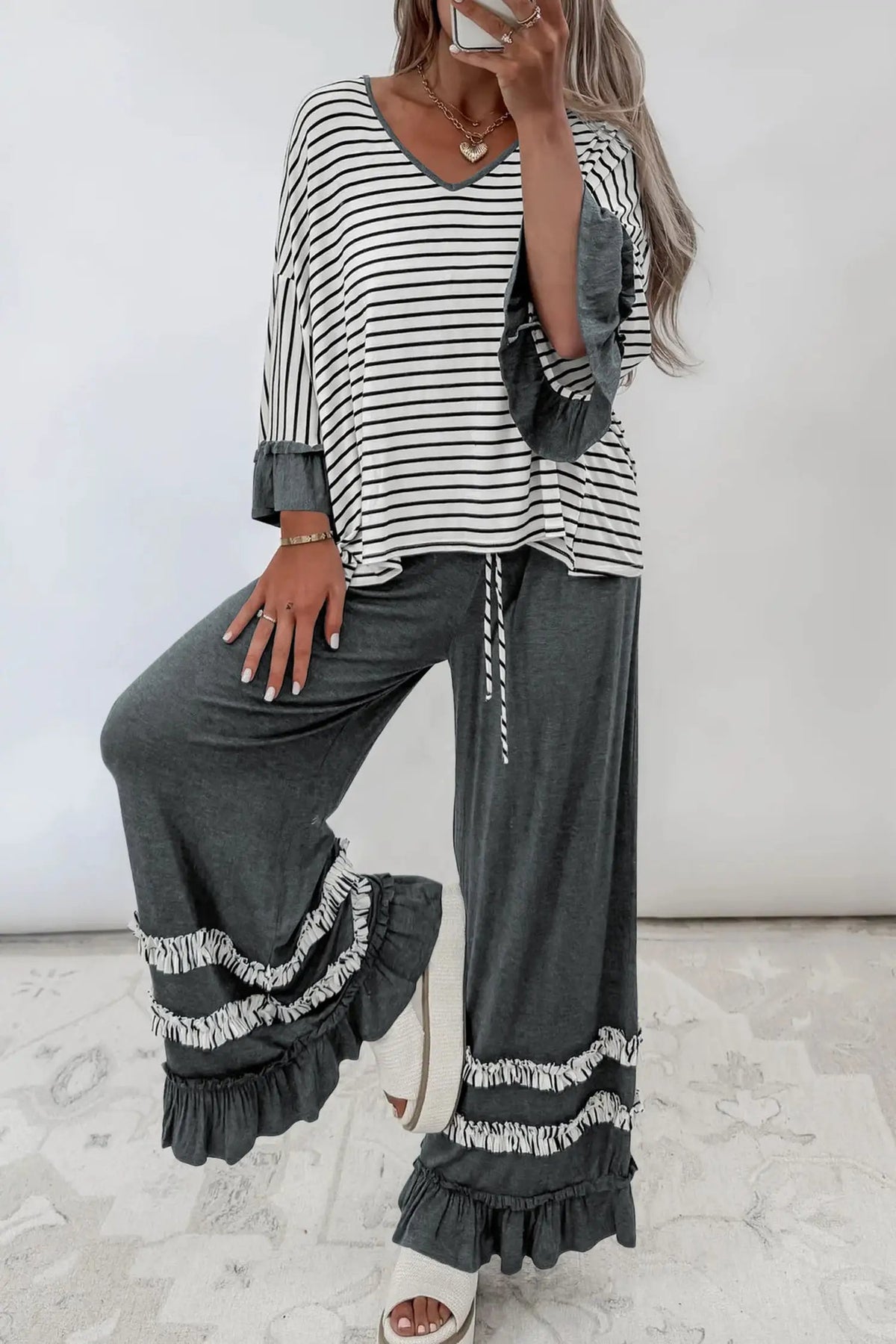 The Peyton Pant Set - Gray Stripe — main photo
