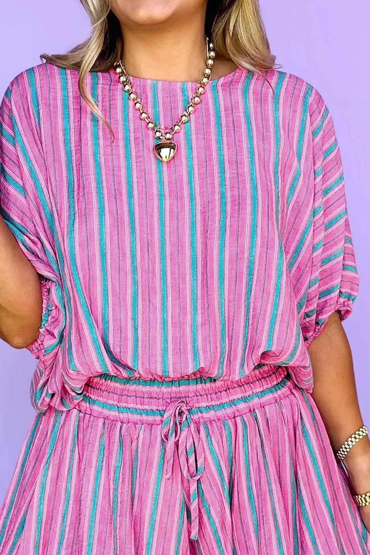 The Talia Short Set - Pink Stripe — main photo