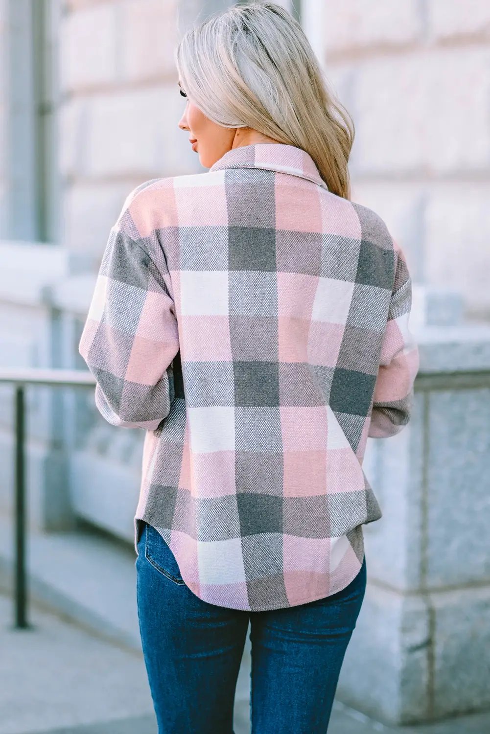 The Sage Plaid Shacket - Pink — view 2