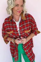 The Tori Plaid Shacket - Red — view 3