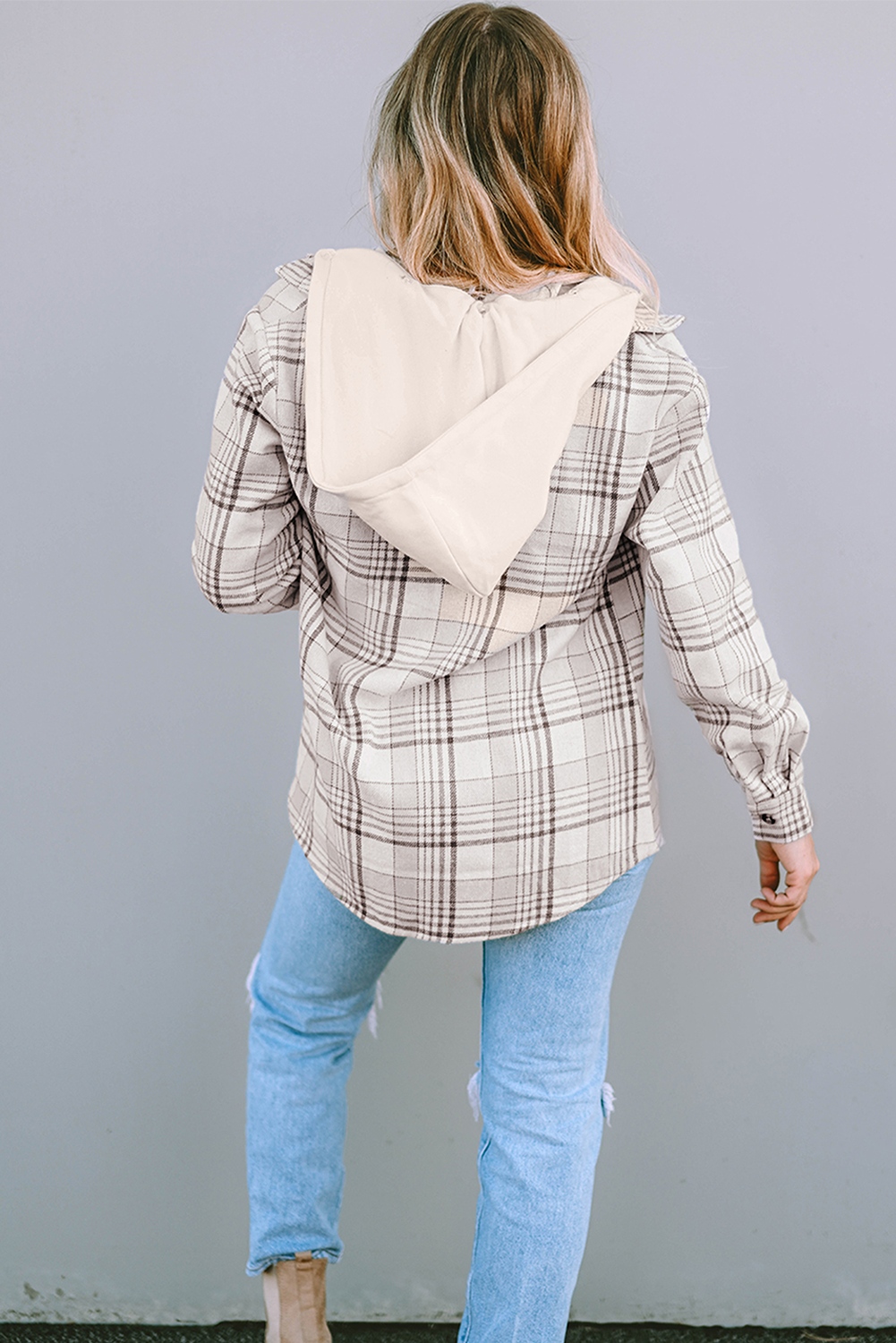The Everly Plaid Shacket - Khaki — view 4