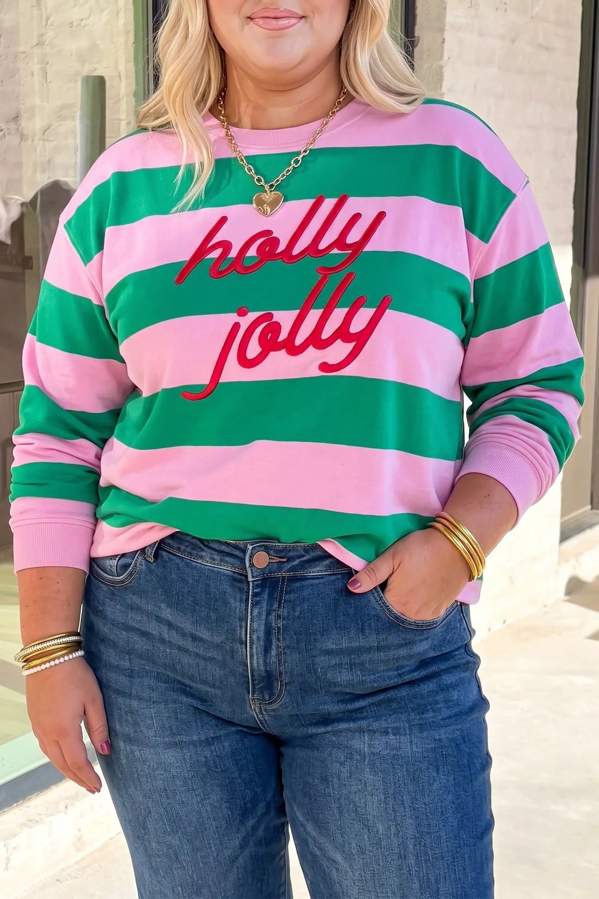 The Sylvie Plus Size Sweatshirt - Green Stripe — main photo